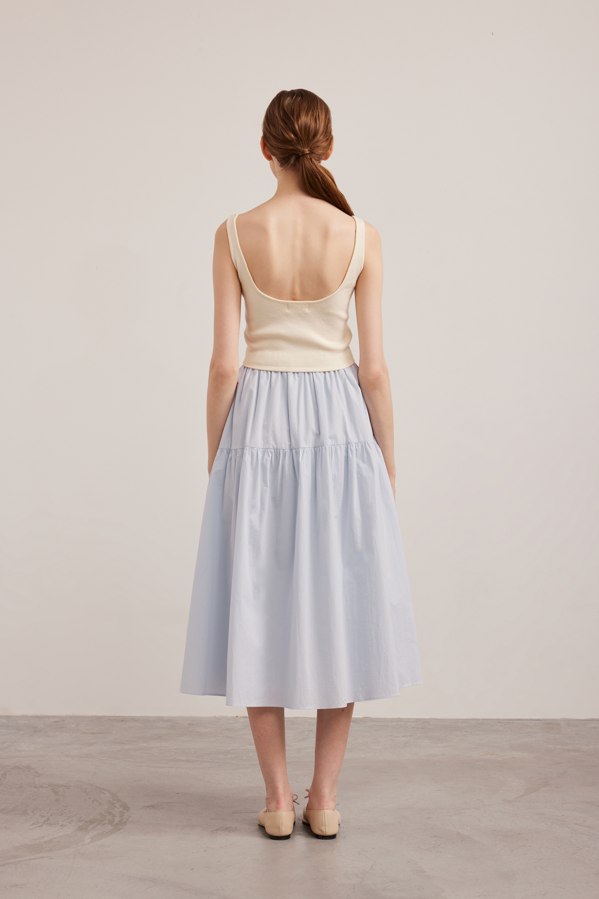 Cotton Tiered Midi Skirt