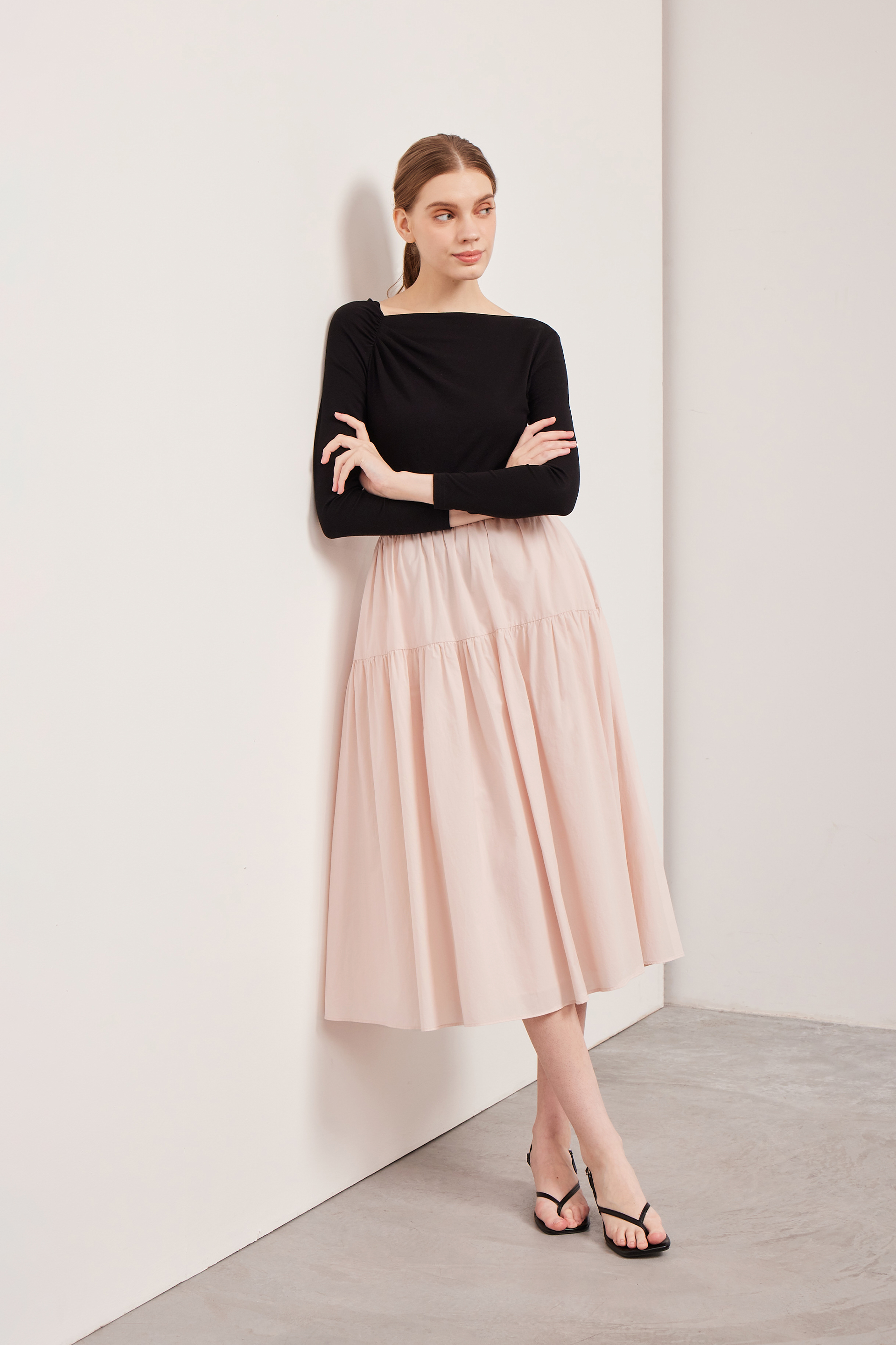 Cotton Tiered Midi Skirt