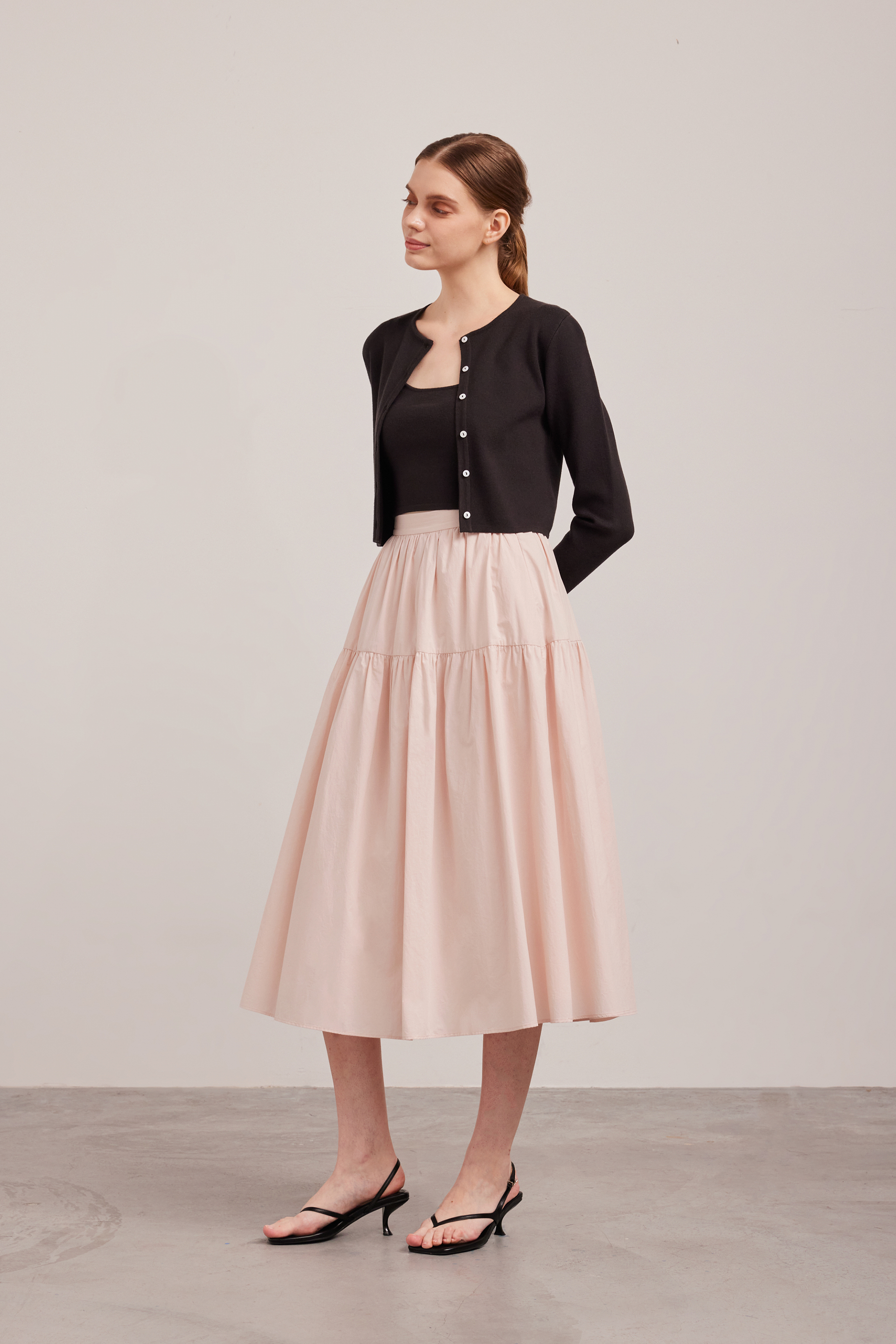 Cotton Tiered Midi Skirt