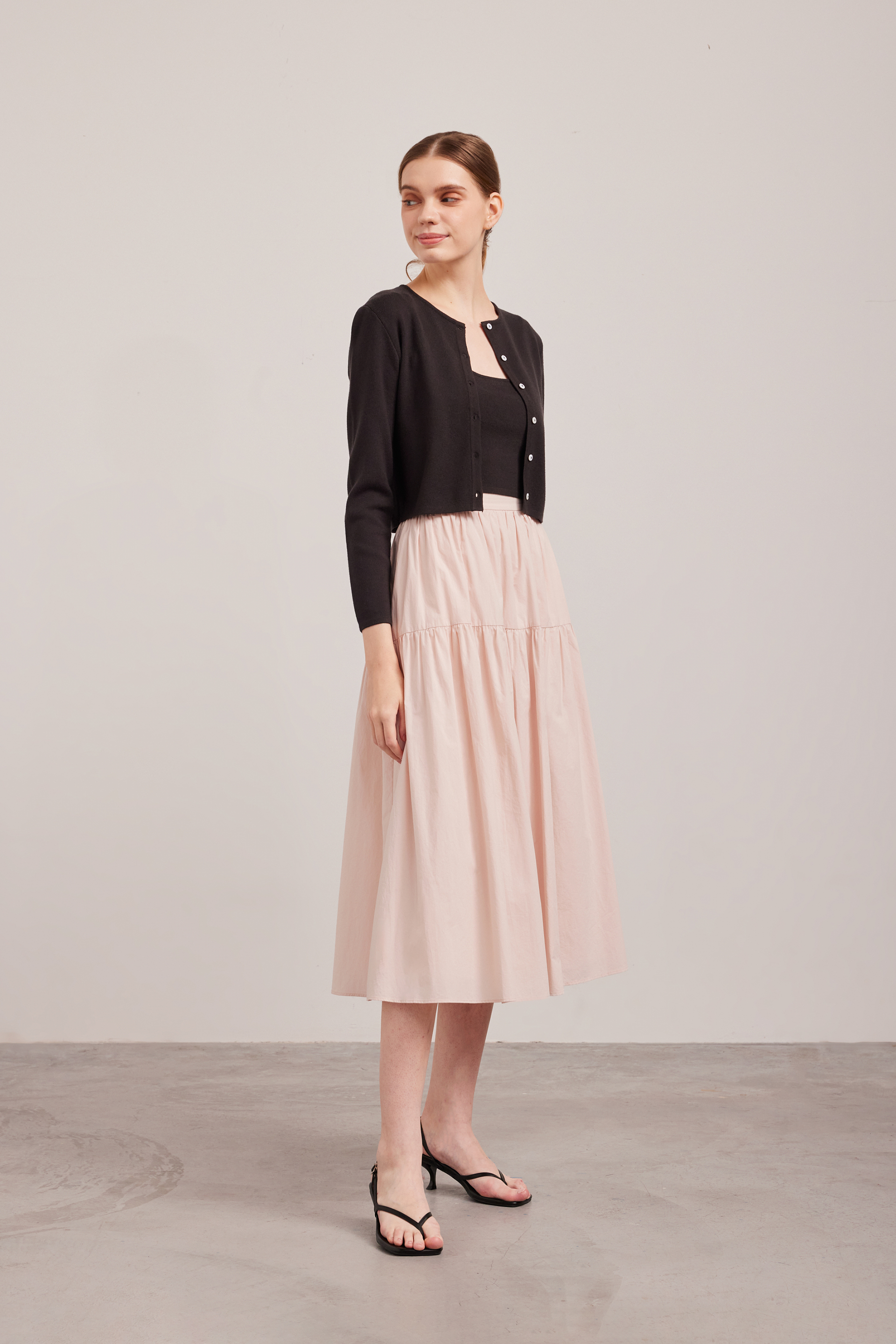 Cotton Tiered Midi Skirt