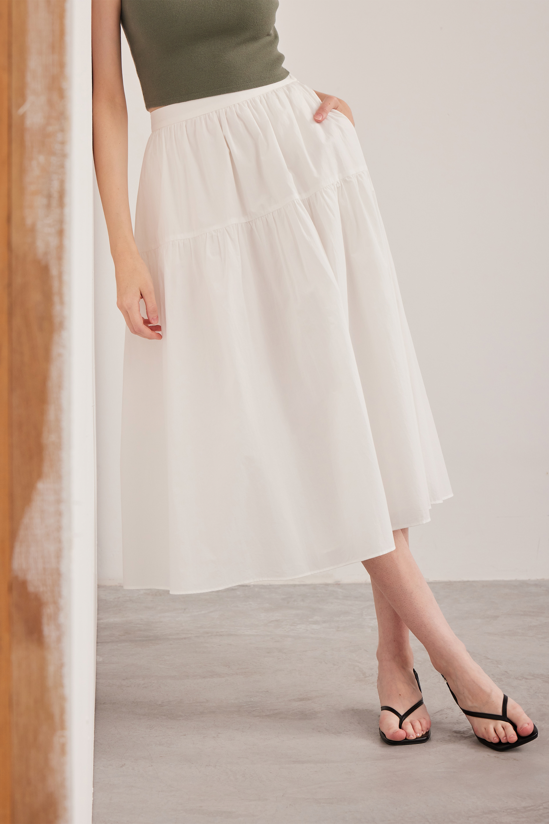 Cotton Tiered Midi Skirt