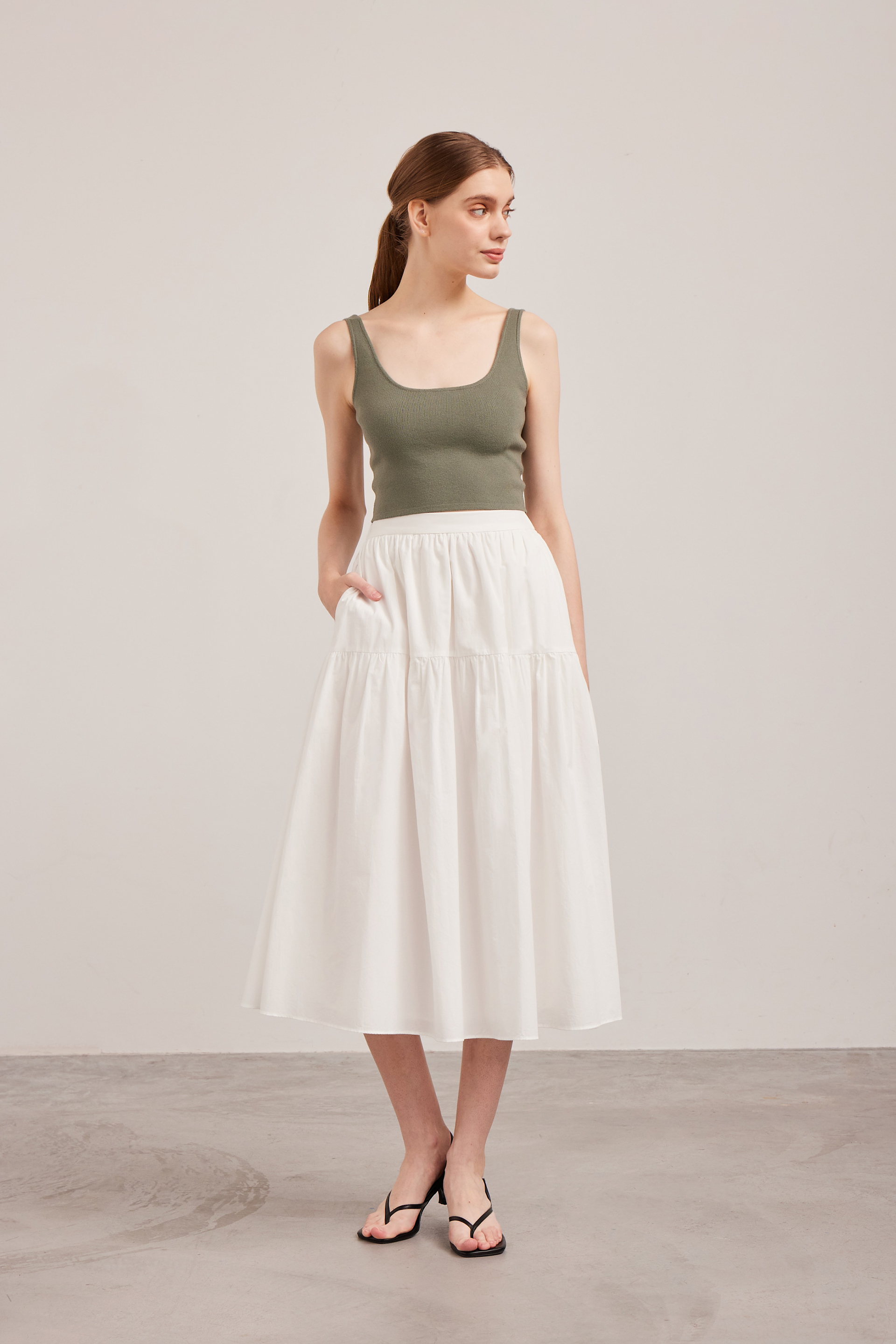 Cotton Tiered Midi Skirt