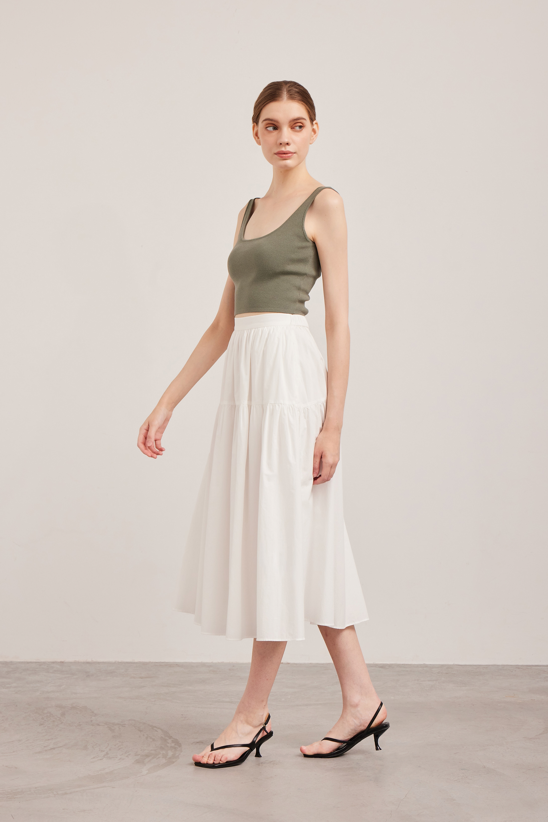 Cotton Tiered Midi Skirt