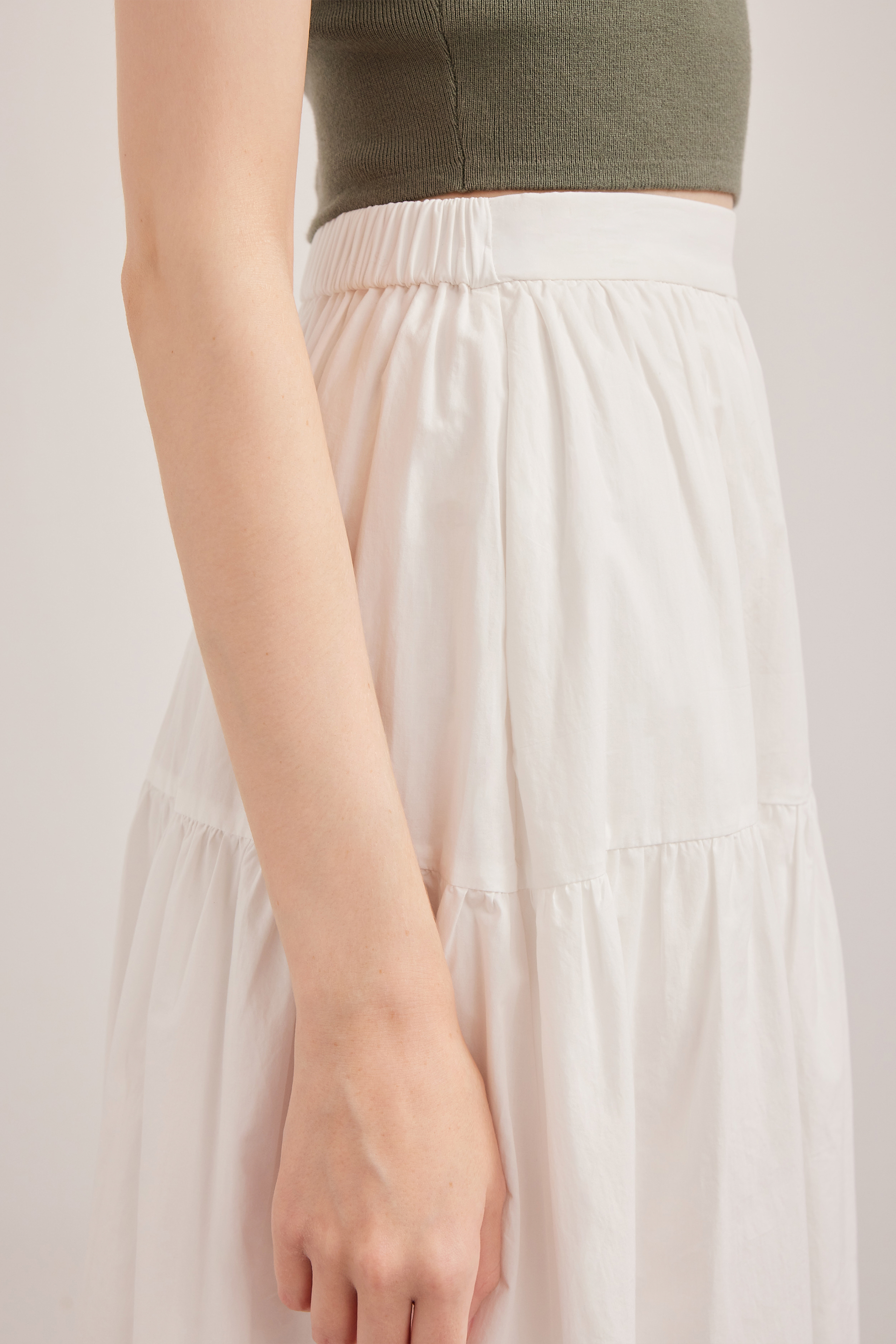 Cotton Tiered Midi Skirt