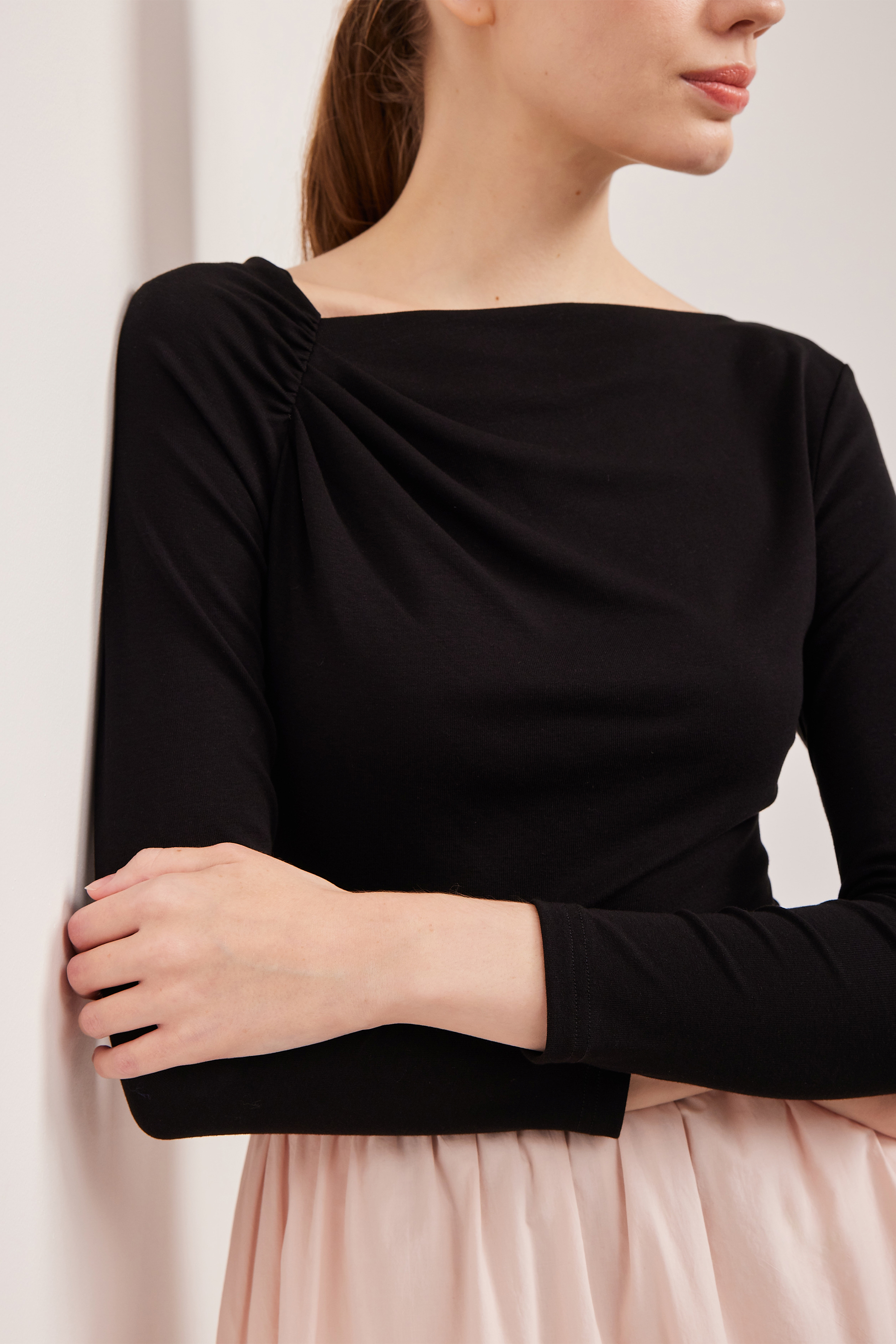 Gathered Asymmetrical Jersey Top