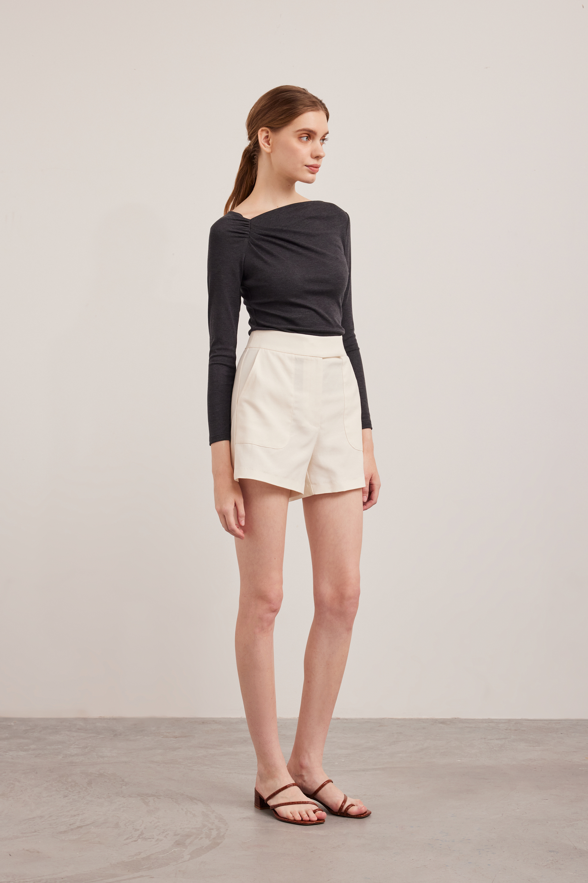 Gathered Asymmetrical Jersey Top