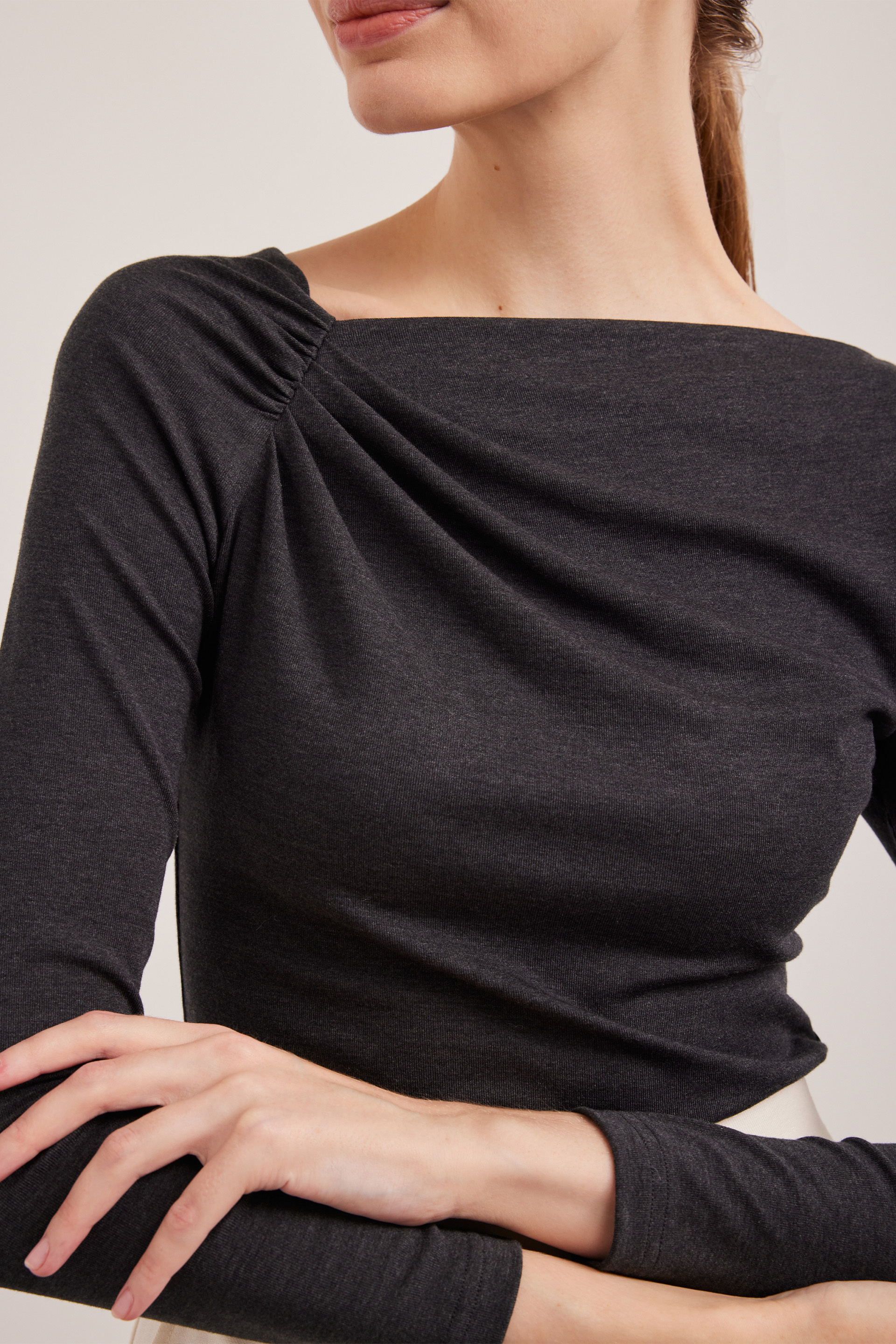 Gathered Asymmetrical Jersey Top