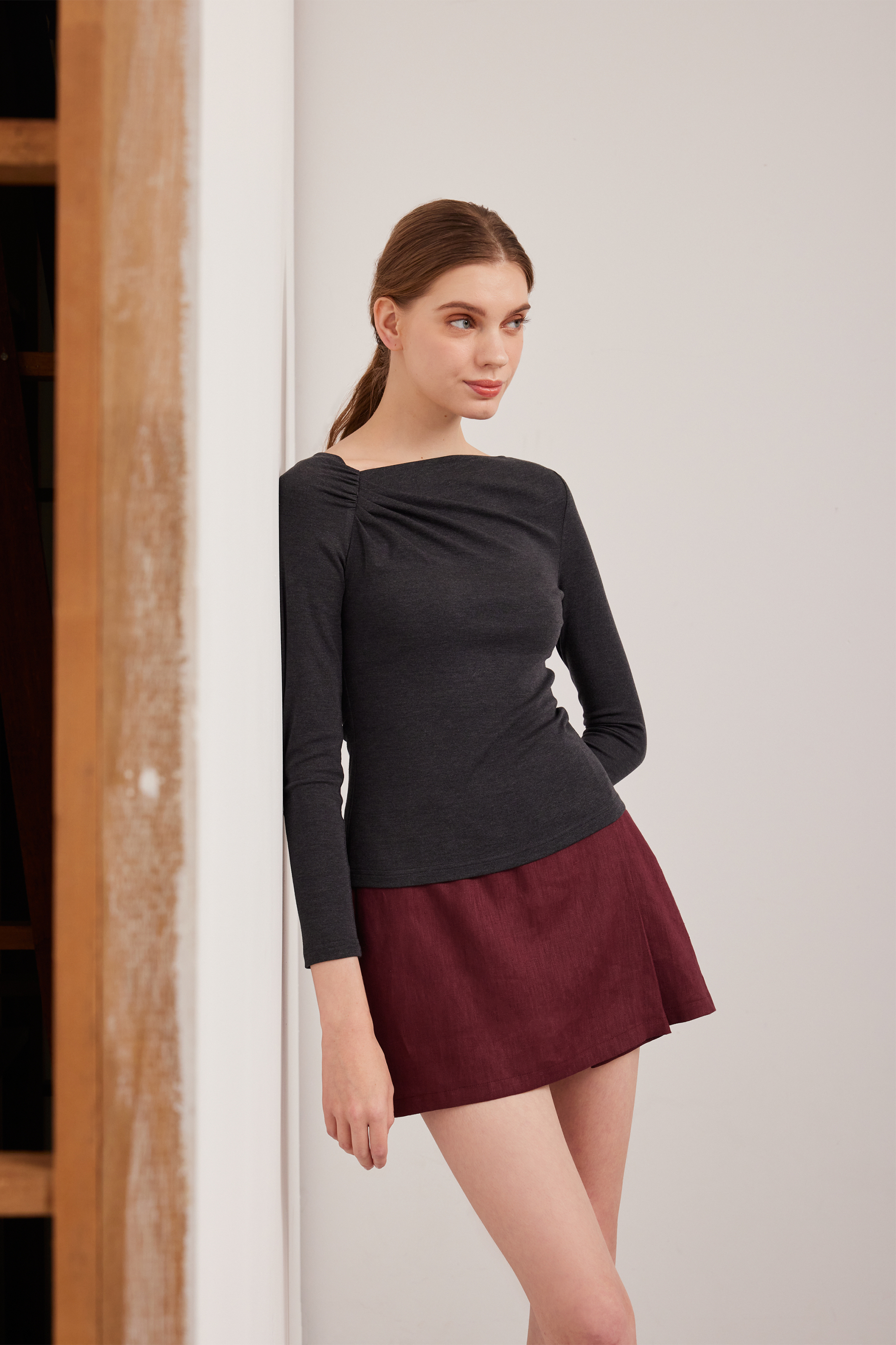 Gathered Asymmetrical Jersey Top