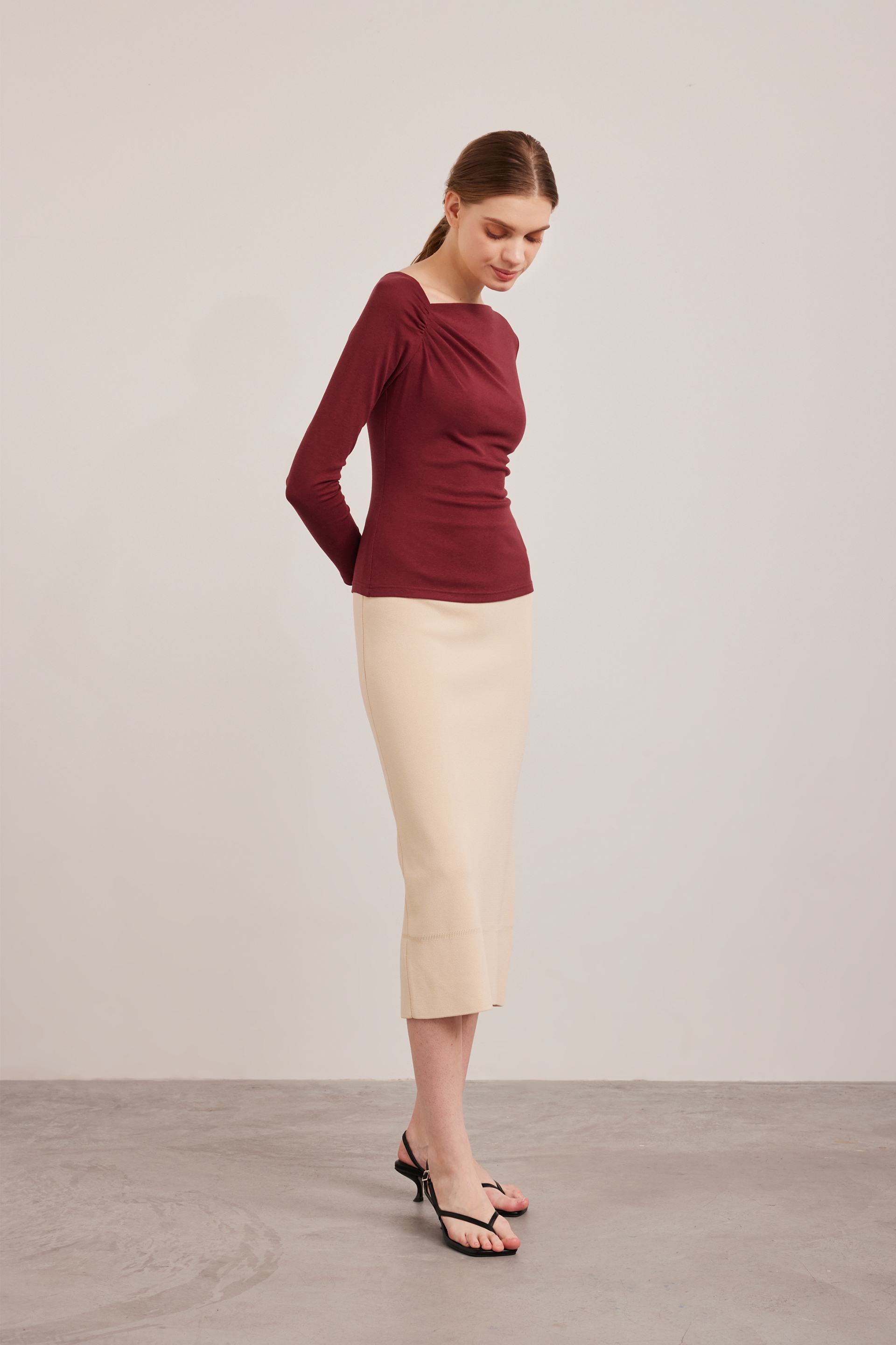 Gathered Asymmetrical Jersey Top