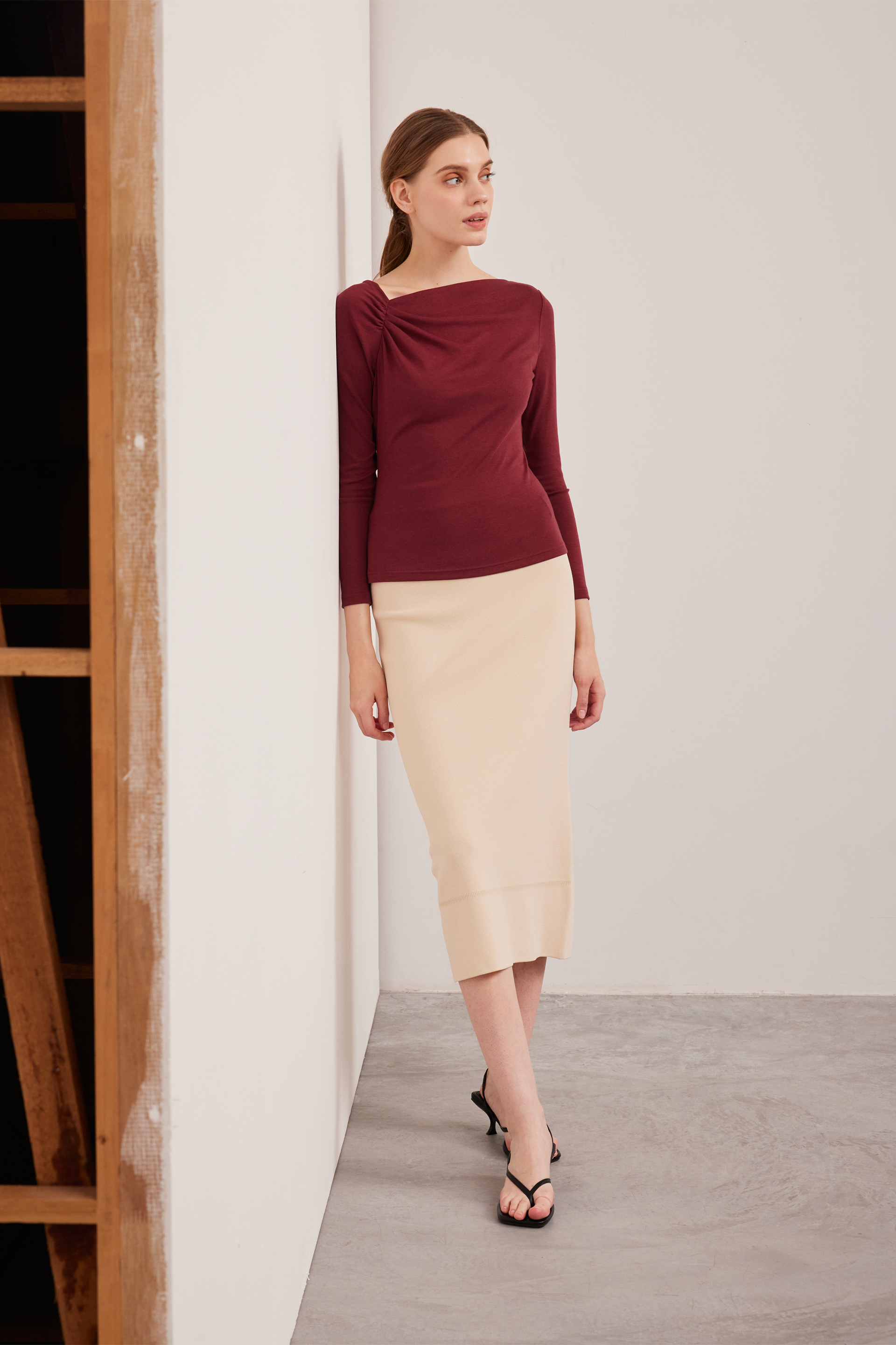 Gathered Asymmetrical Jersey Top