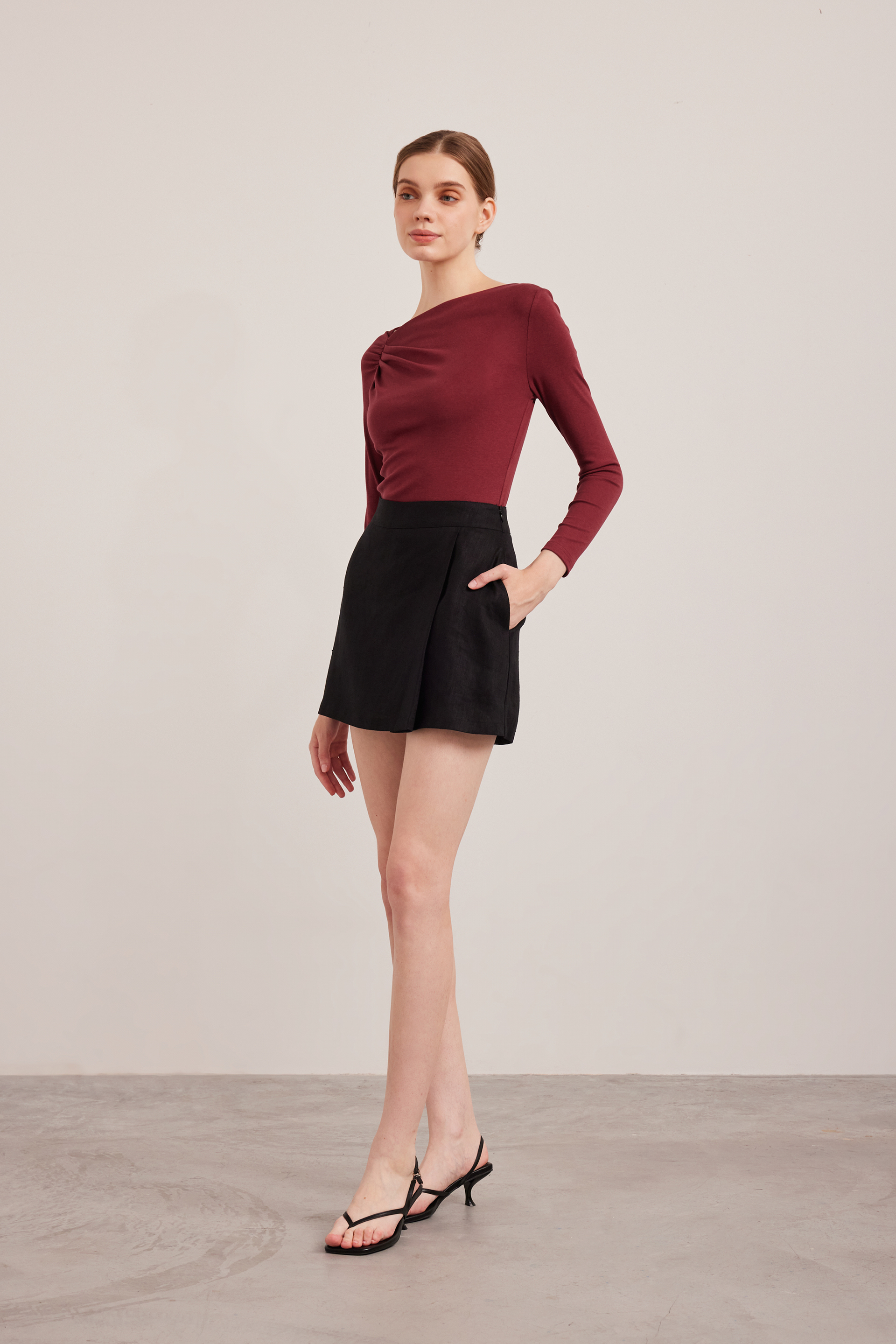 Gathered Asymmetrical Jersey Top