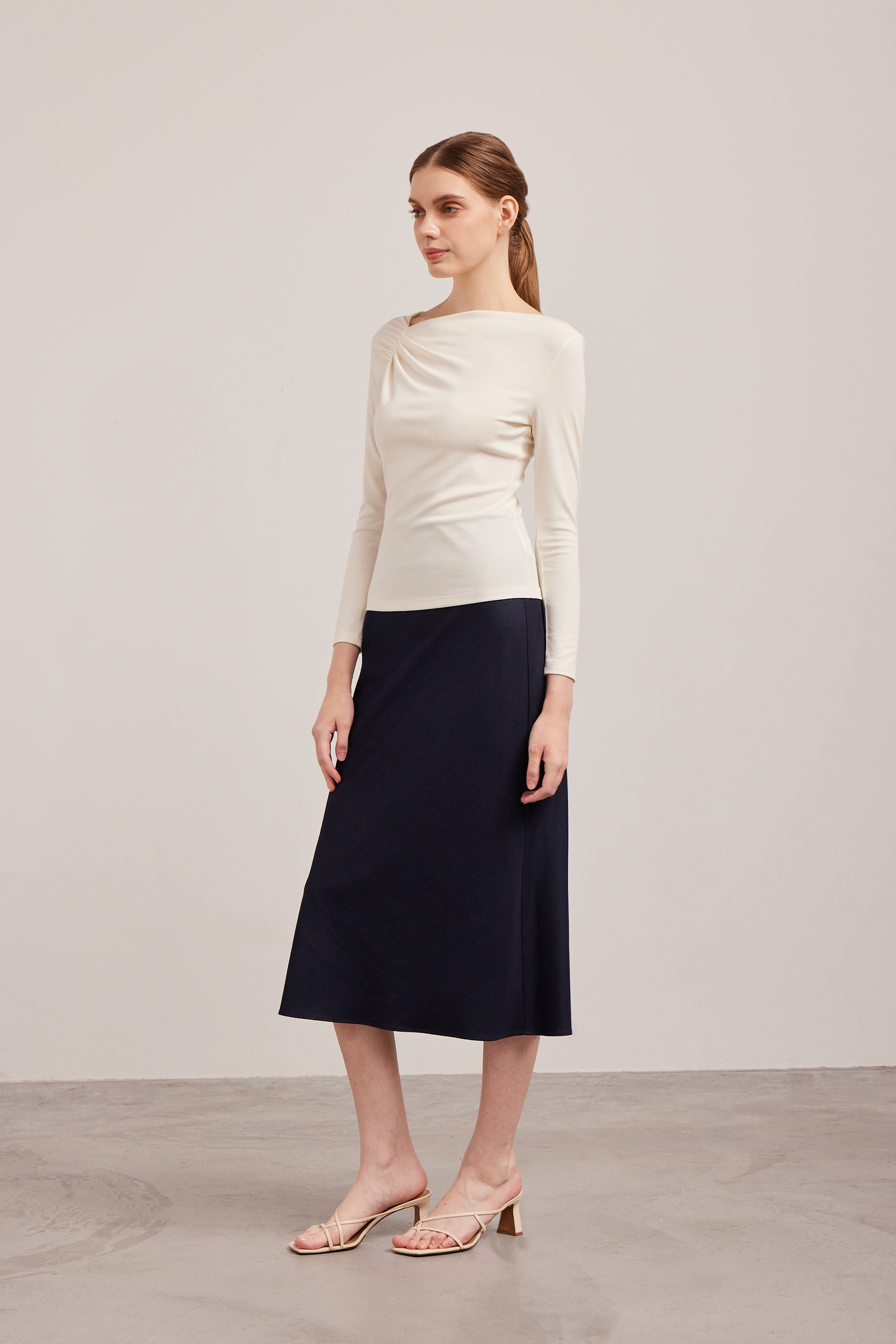Gathered Asymmetrical Jersey Top