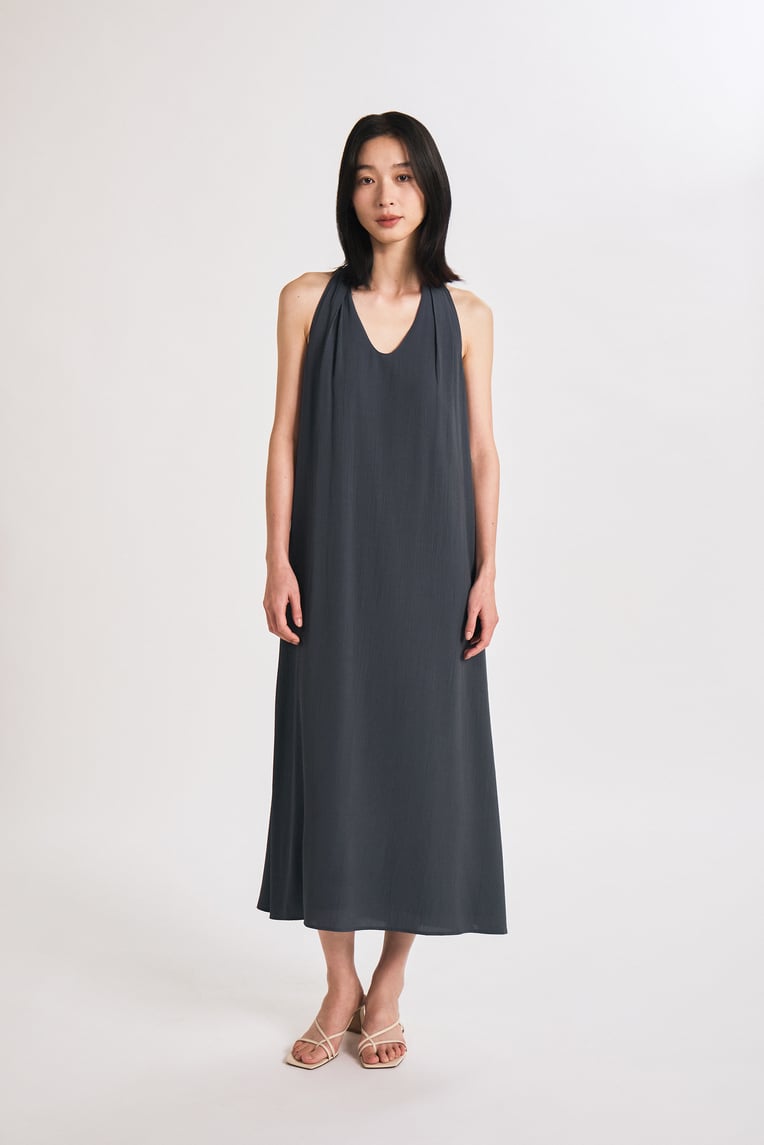 Crinkled U-Neck Tent Dress