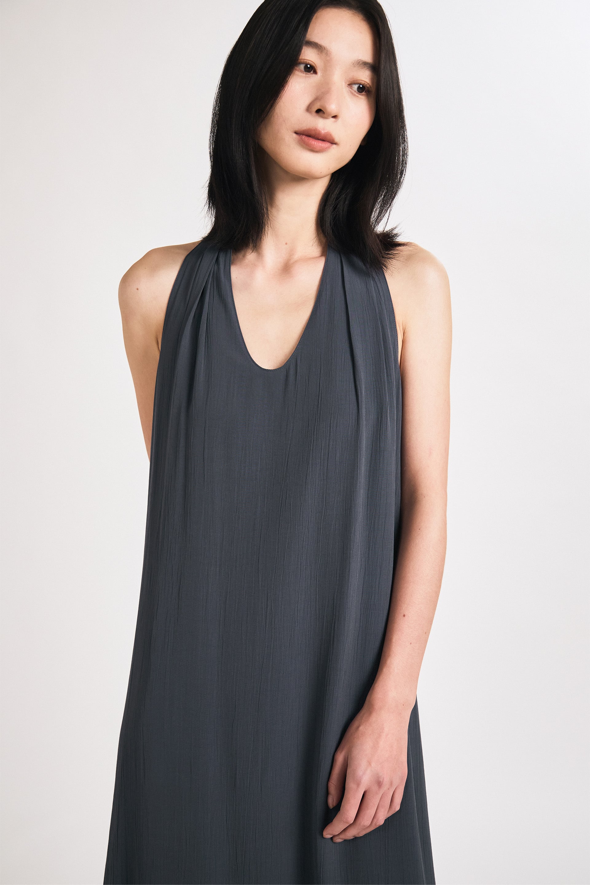 Crinkled U-Neck Tent Dress