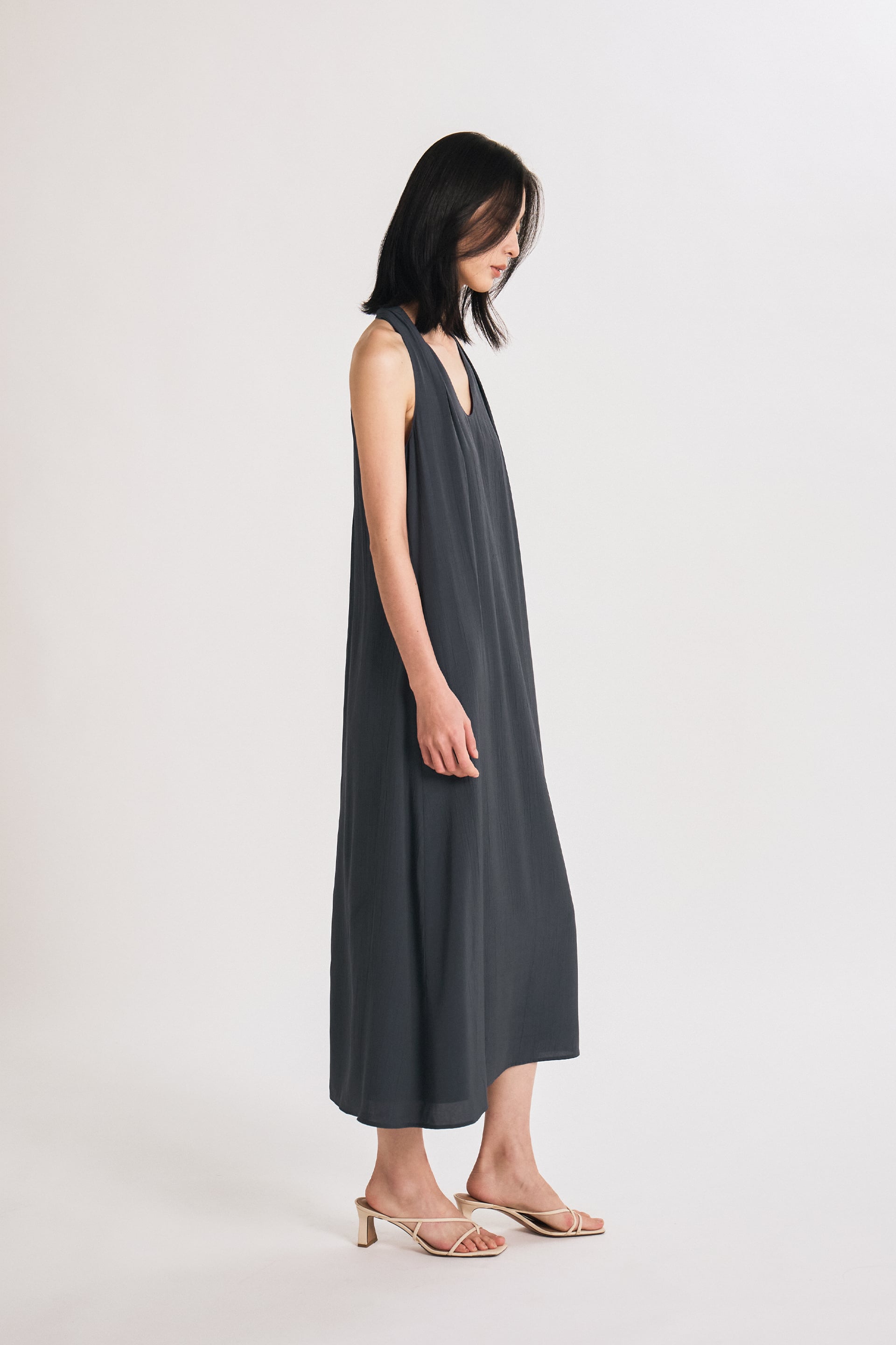Crinkled U-Neck Tent Dress