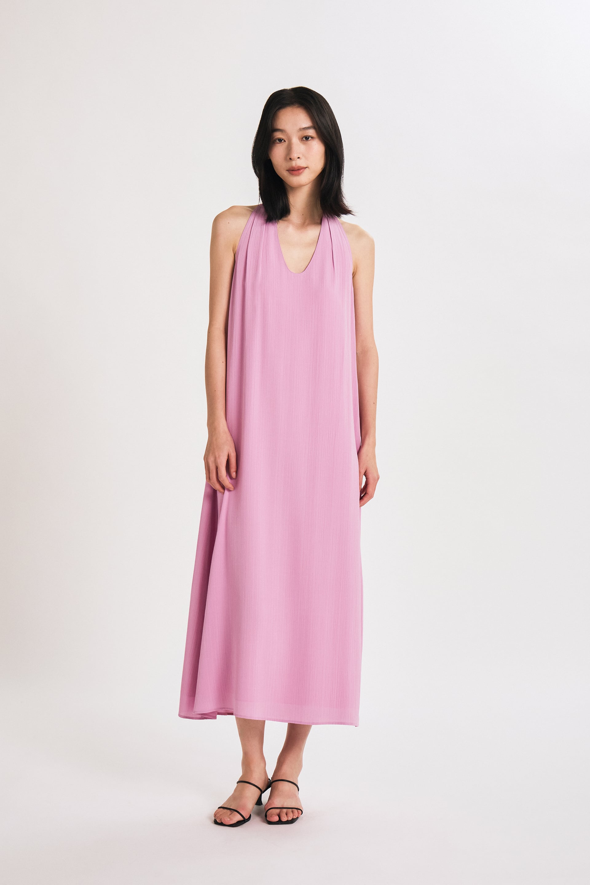Crinkled U-Neck Tent Dress
