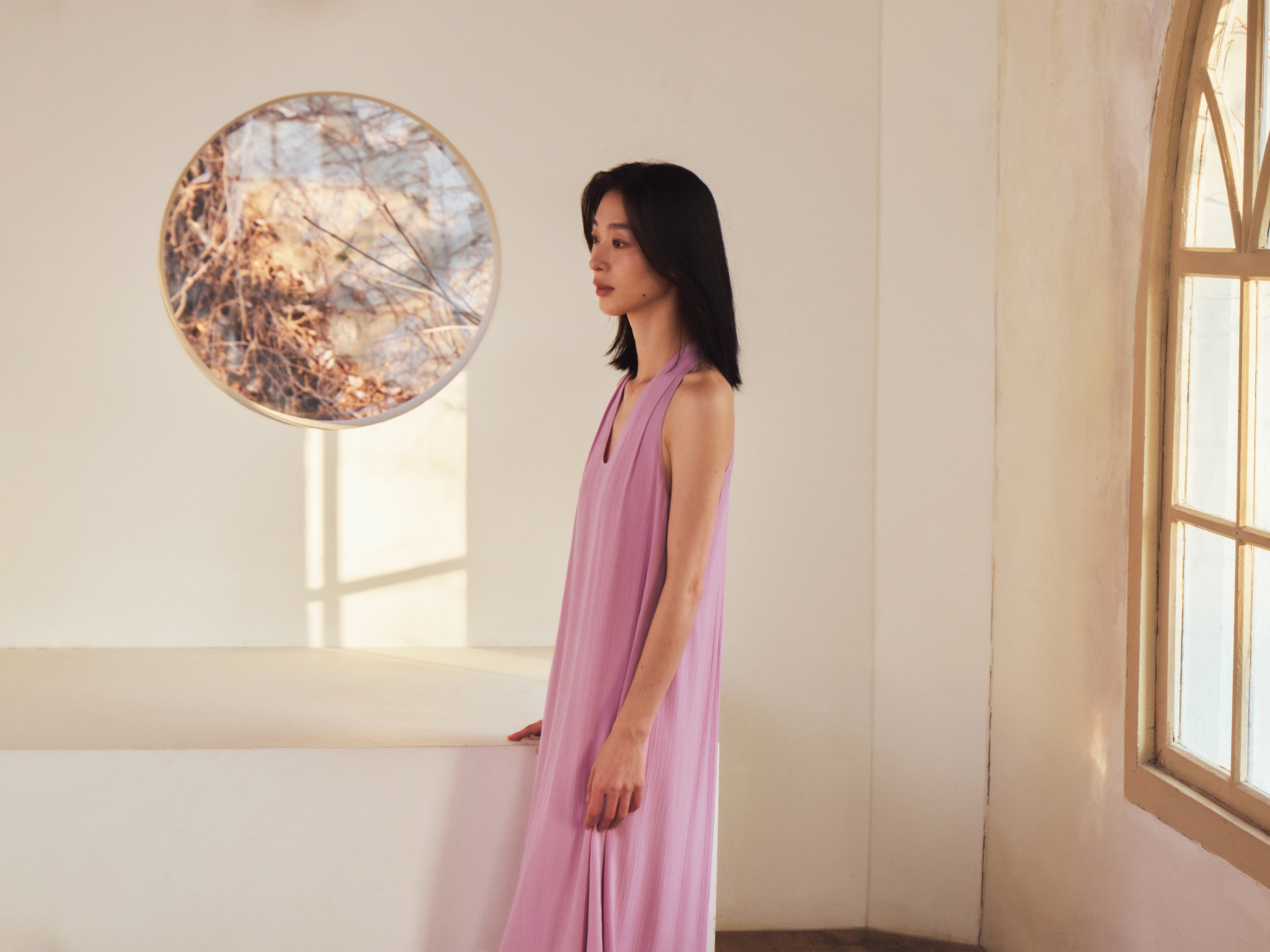 Crinkled U-Neck Tent Dress