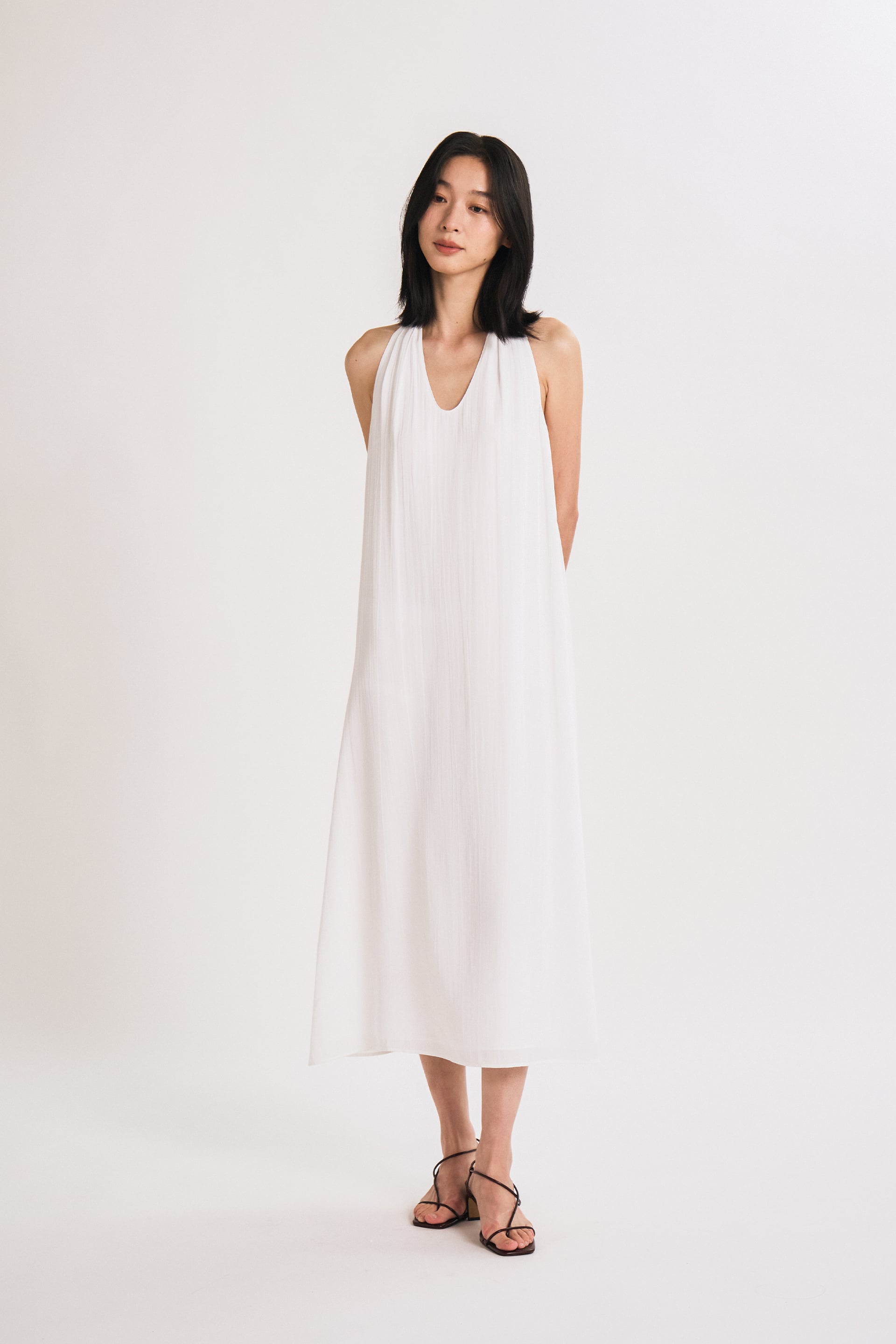 Crinkled U-Neck Tent Dress