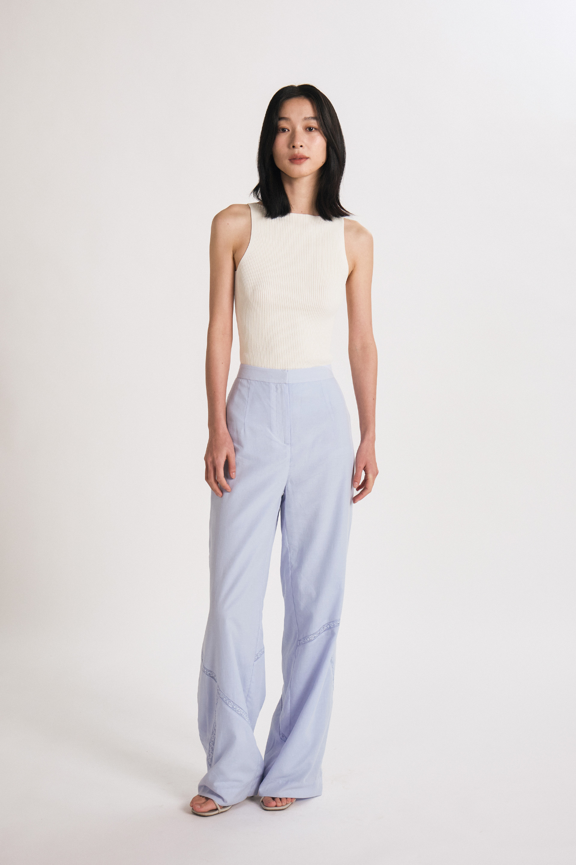 Lace-Trim Full-Length Trousers