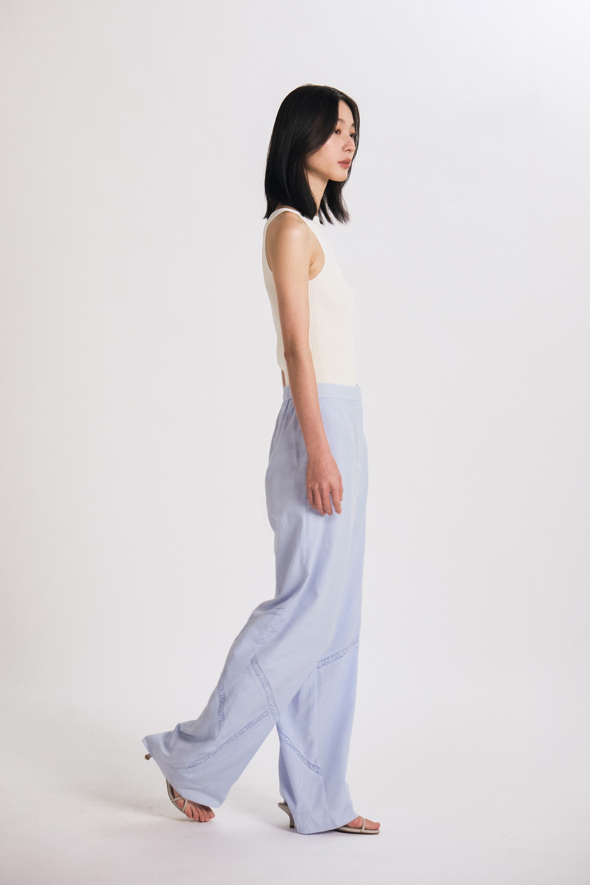 Lace-Trim Full-Length Trousers