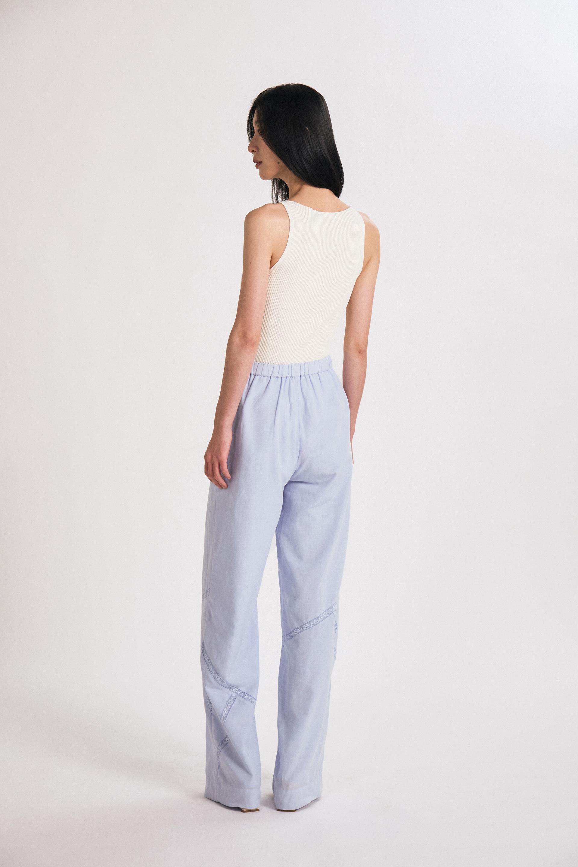 Lace-Trim Full-Length Trousers