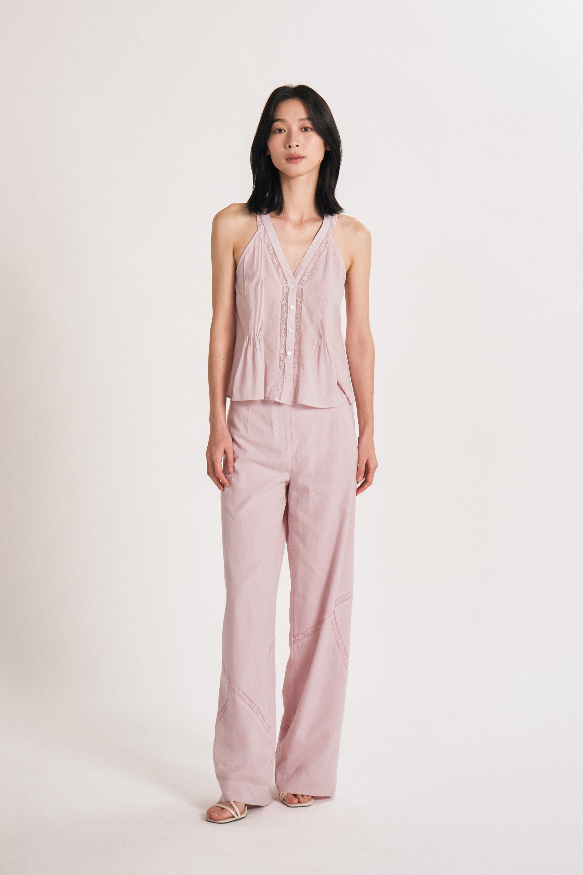 Lace-Trim Full-Length Trousers