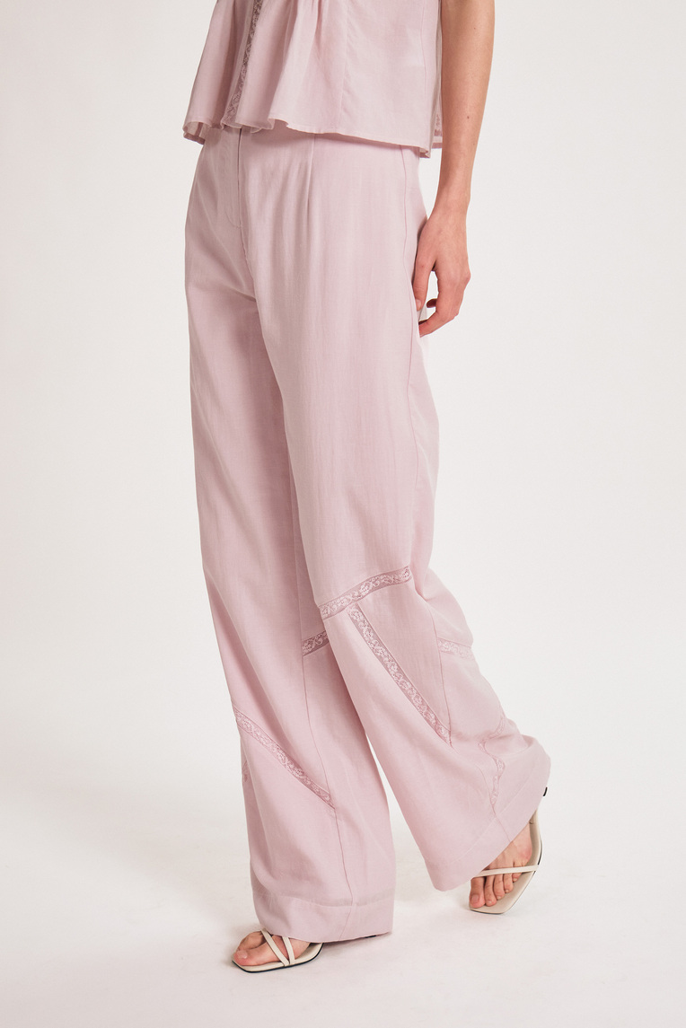 Lace-Trim Full-Length Trousers