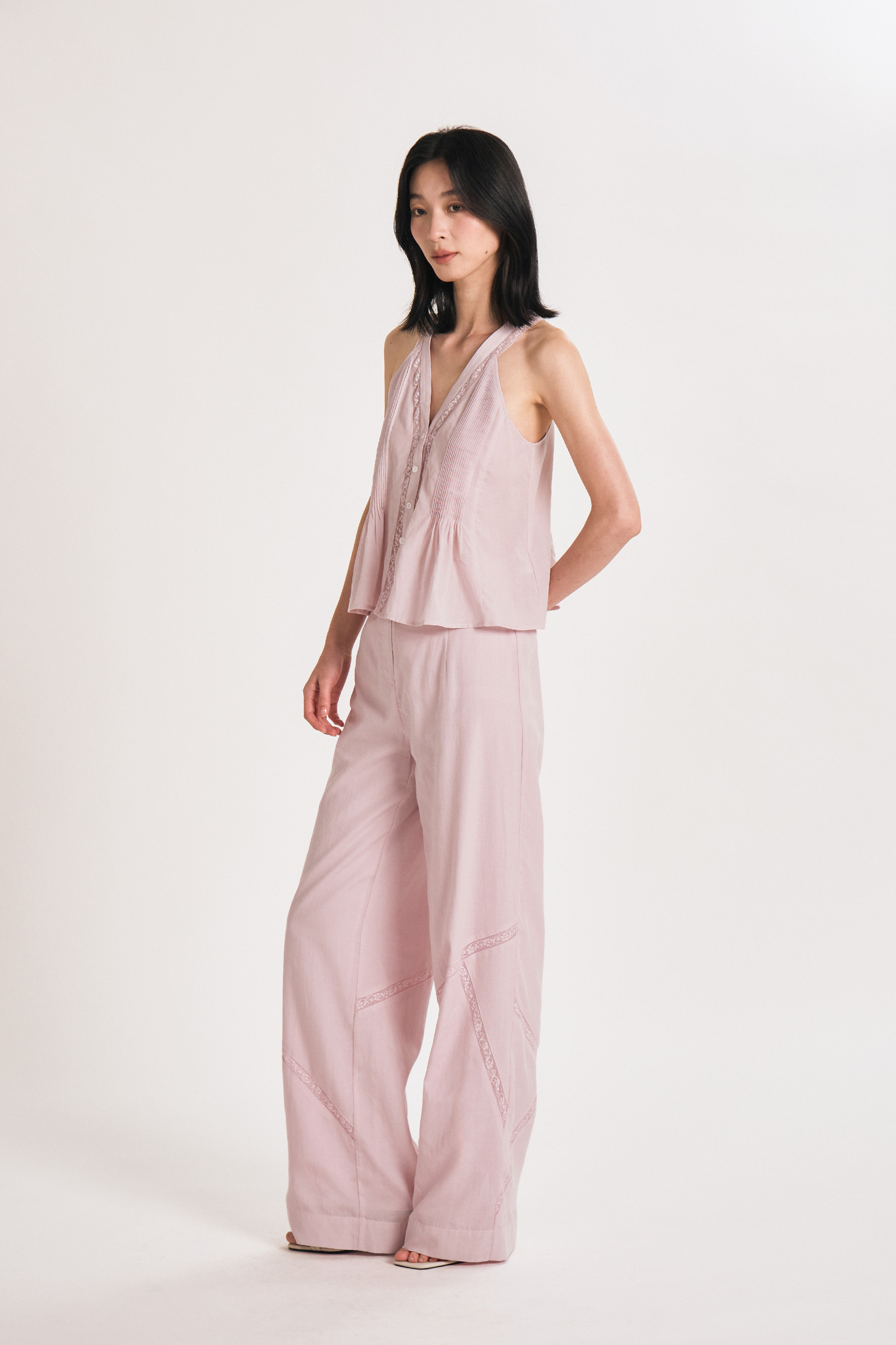 Lace-Trim Full-Length Trousers