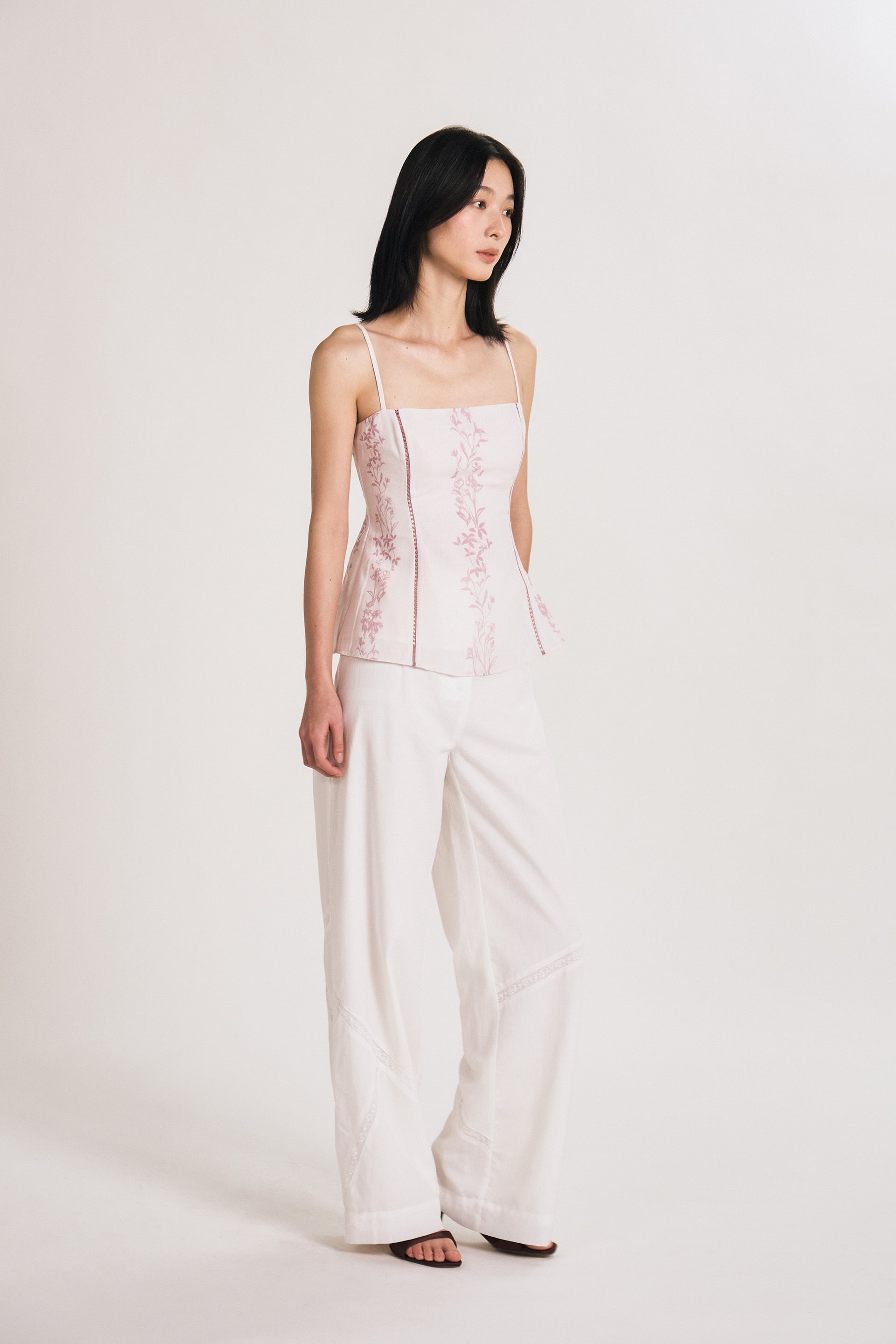 Lace-Trim Full-Length Trousers