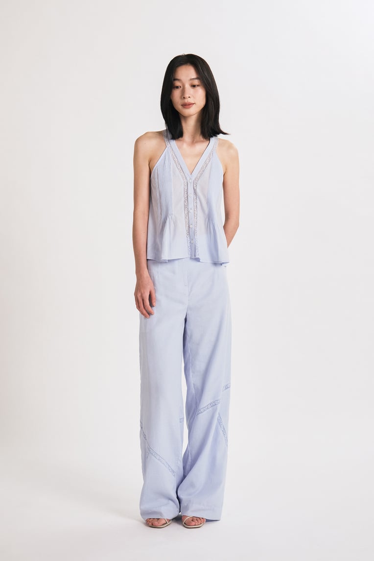 Pintuck Lace-Trim Halter Top