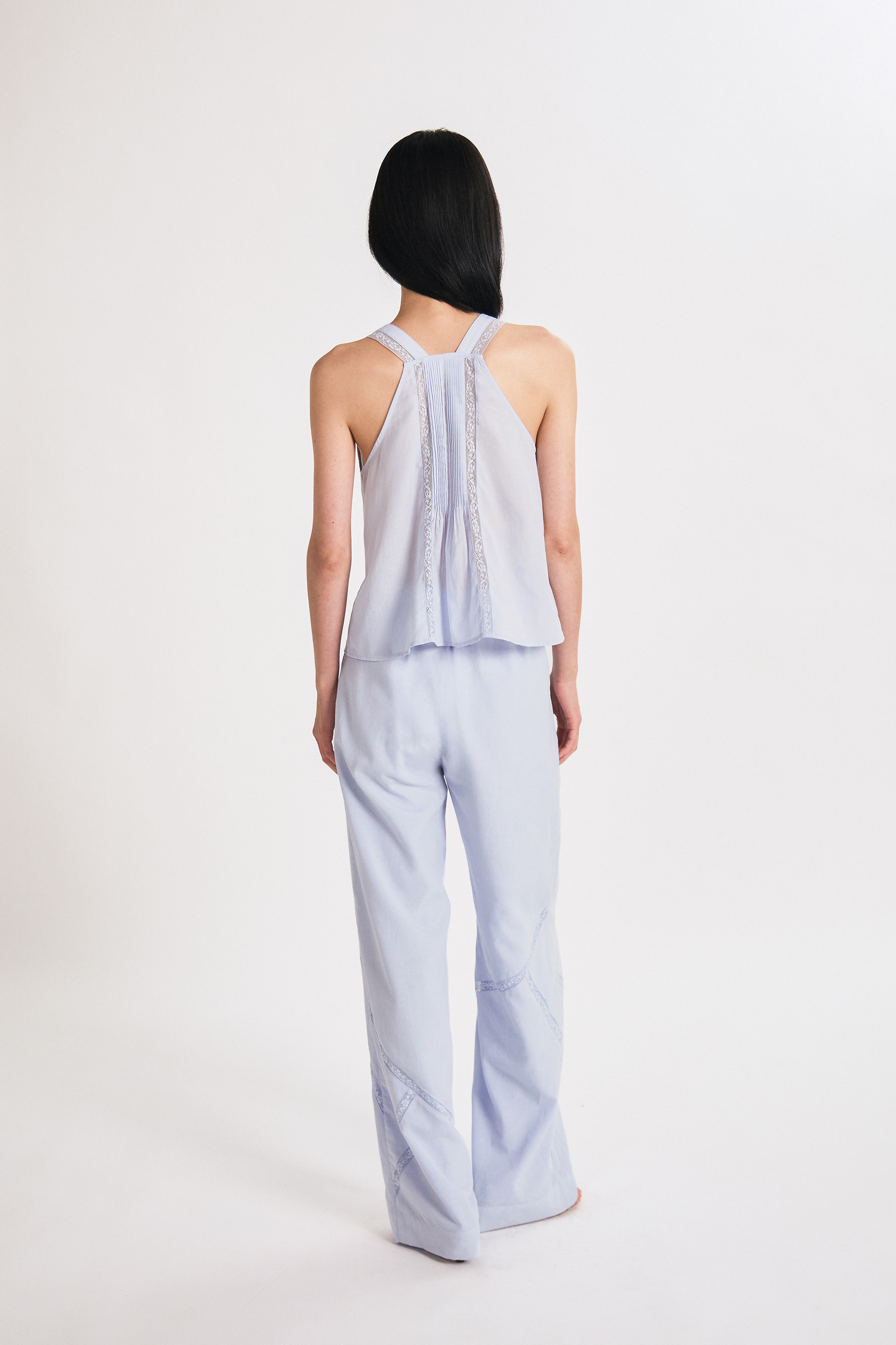 Pintuck Lace-Trim Halter Top