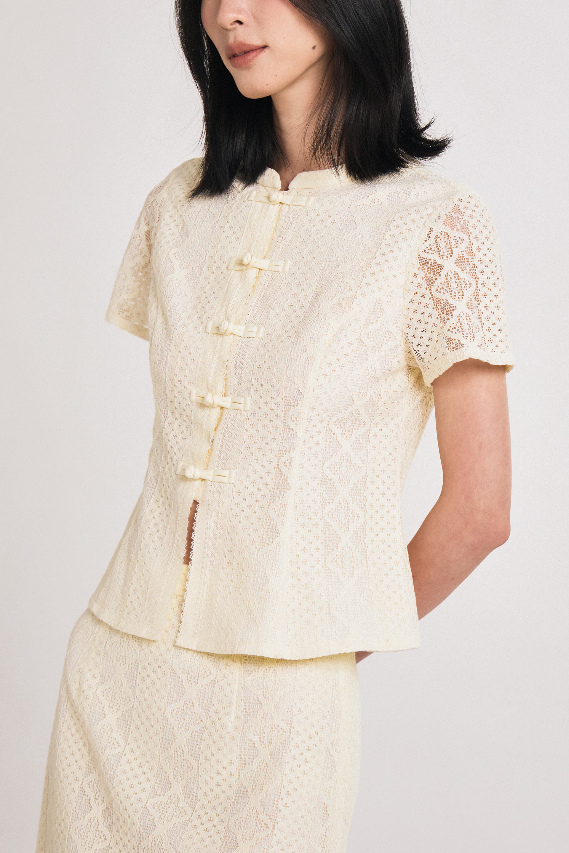 Lace Mandarin-Collar Top