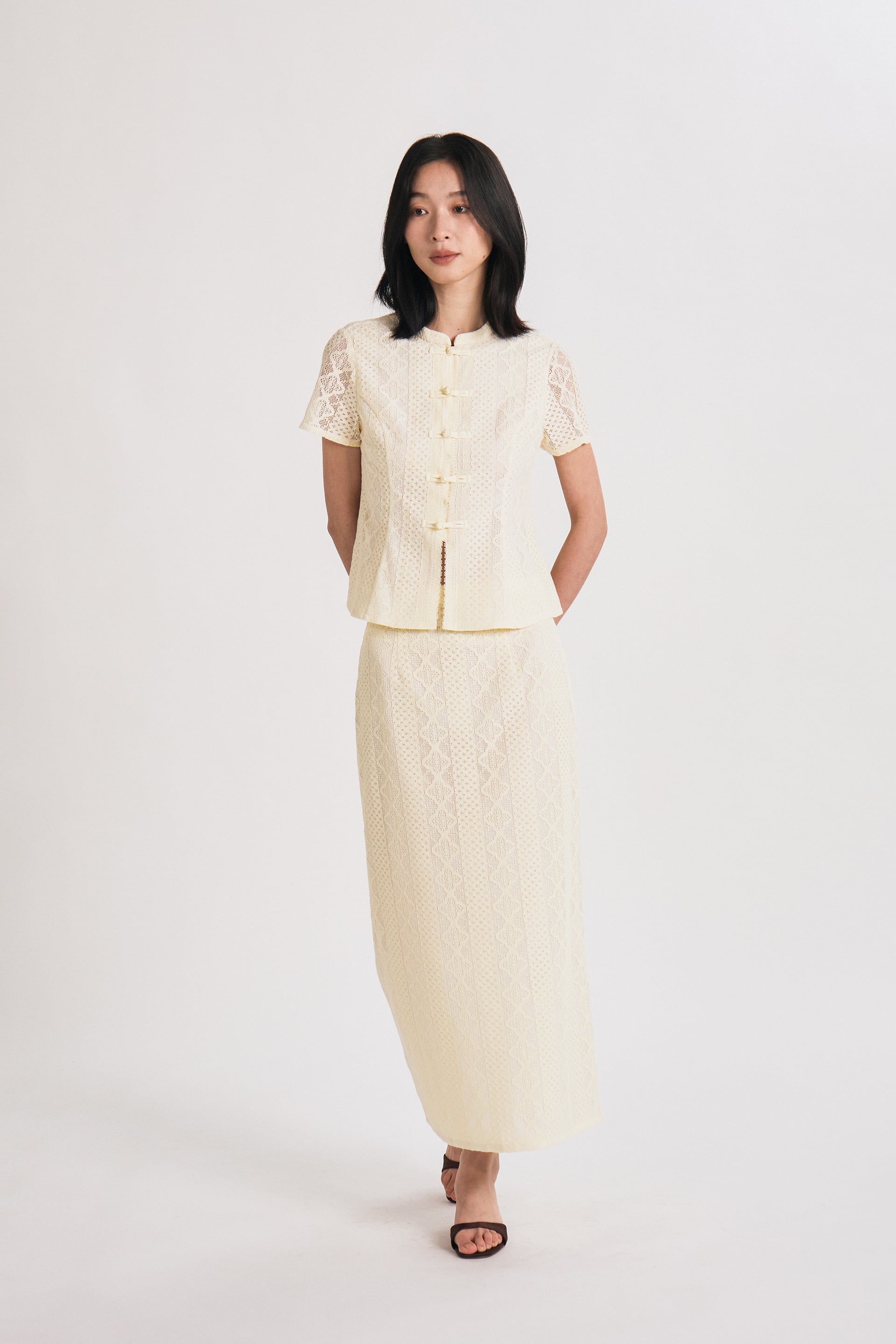 Lace Mandarin-Collar Top