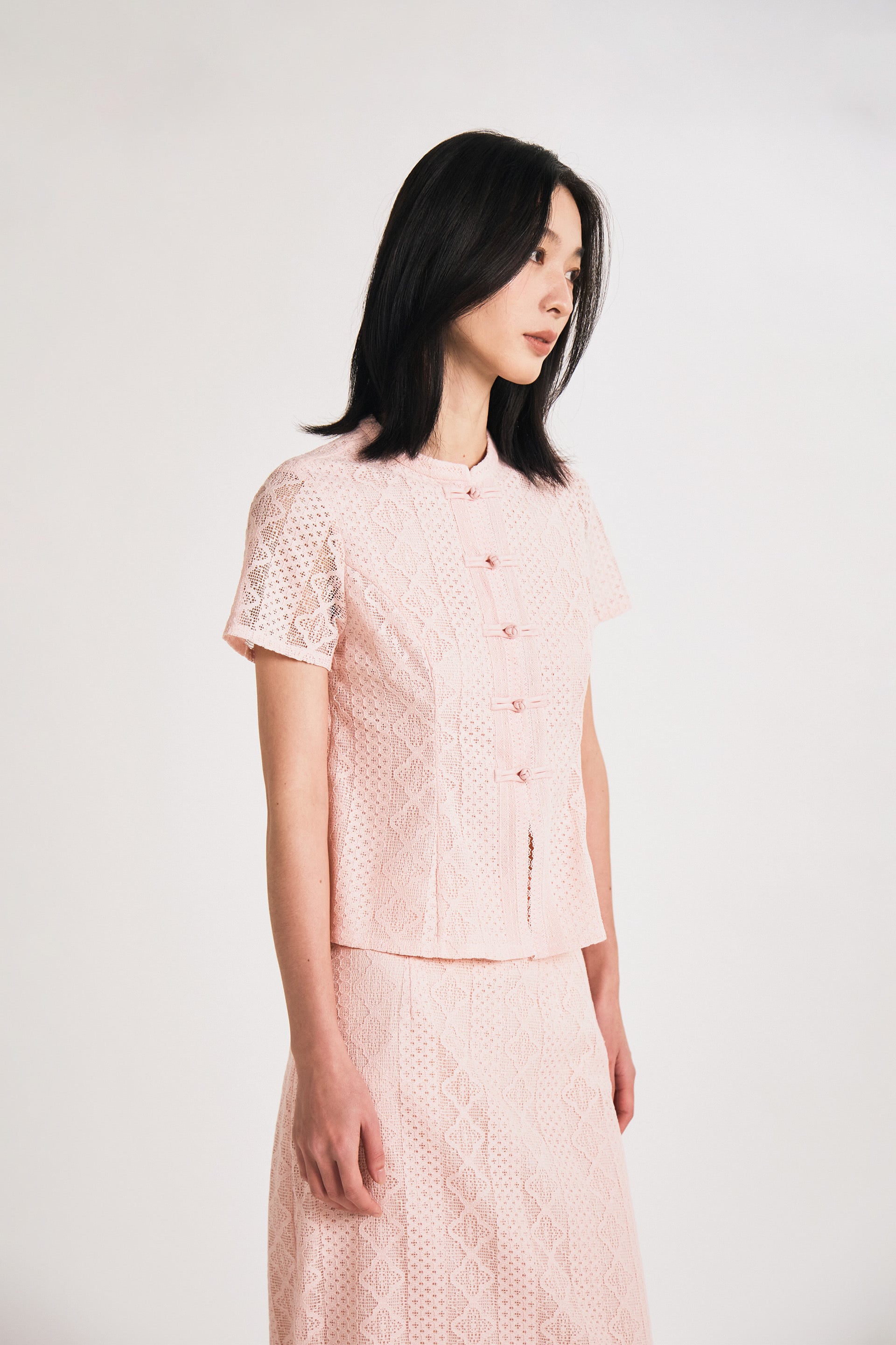 Lace Mandarin-Collar Top