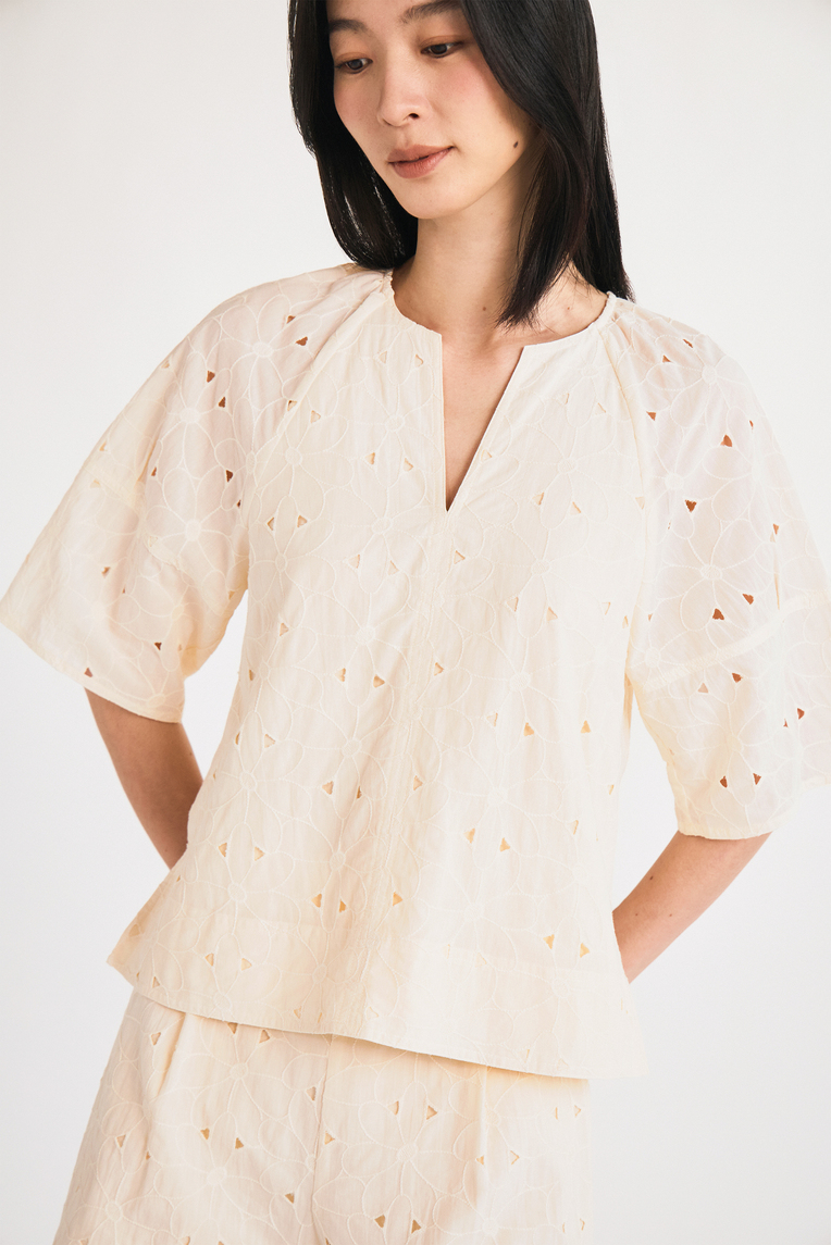 Embroidered Cotton V-Neck Top