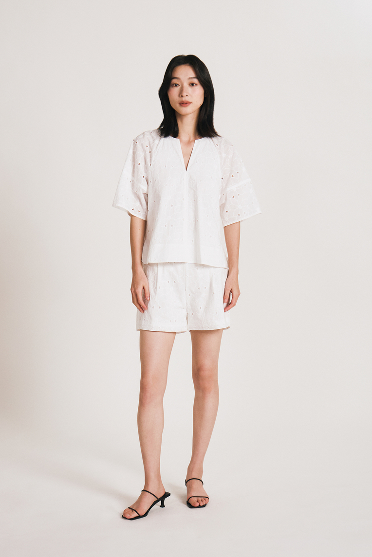 Embroidered Cotton V-Neck Top