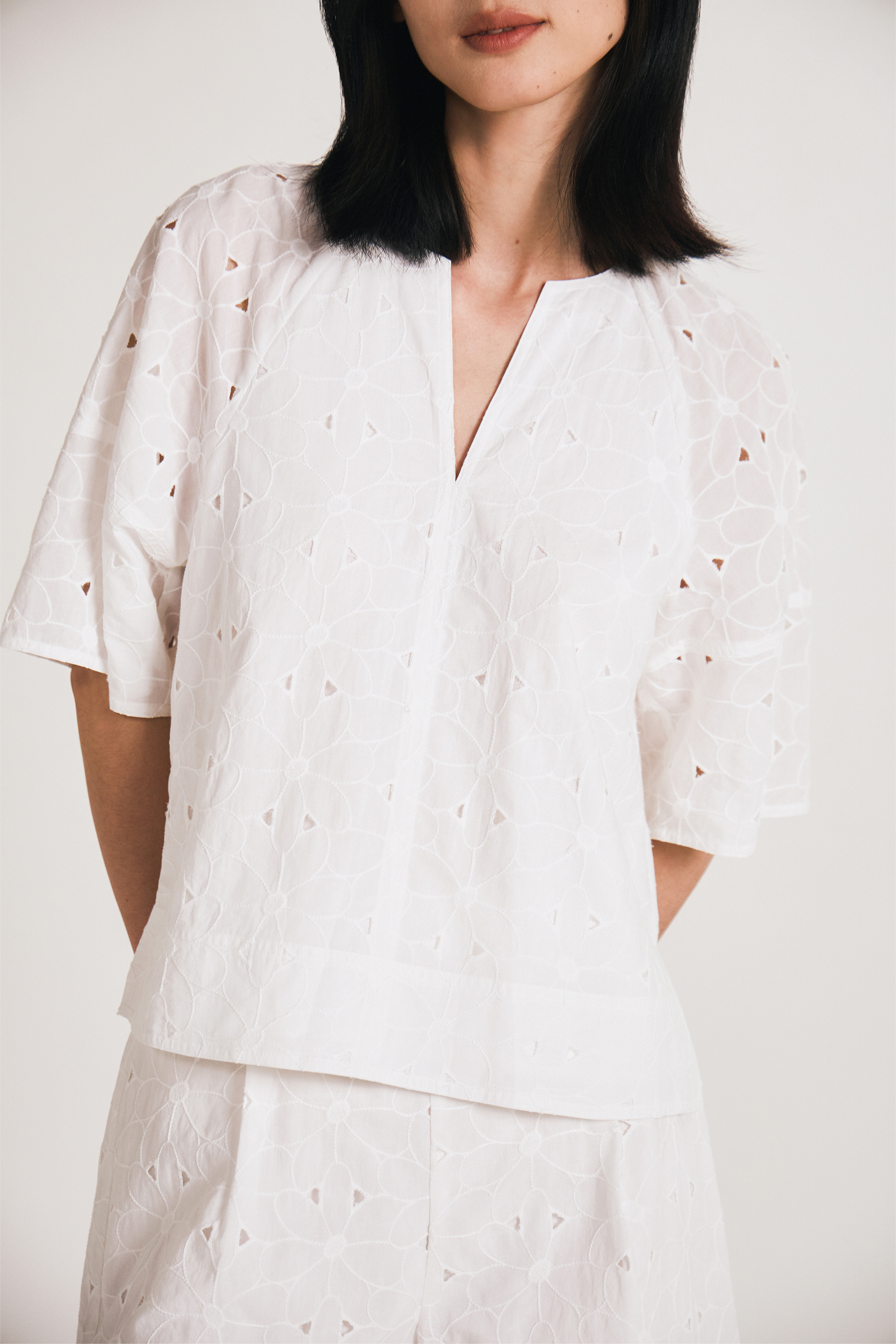 Embroidered Cotton V-Neck Top