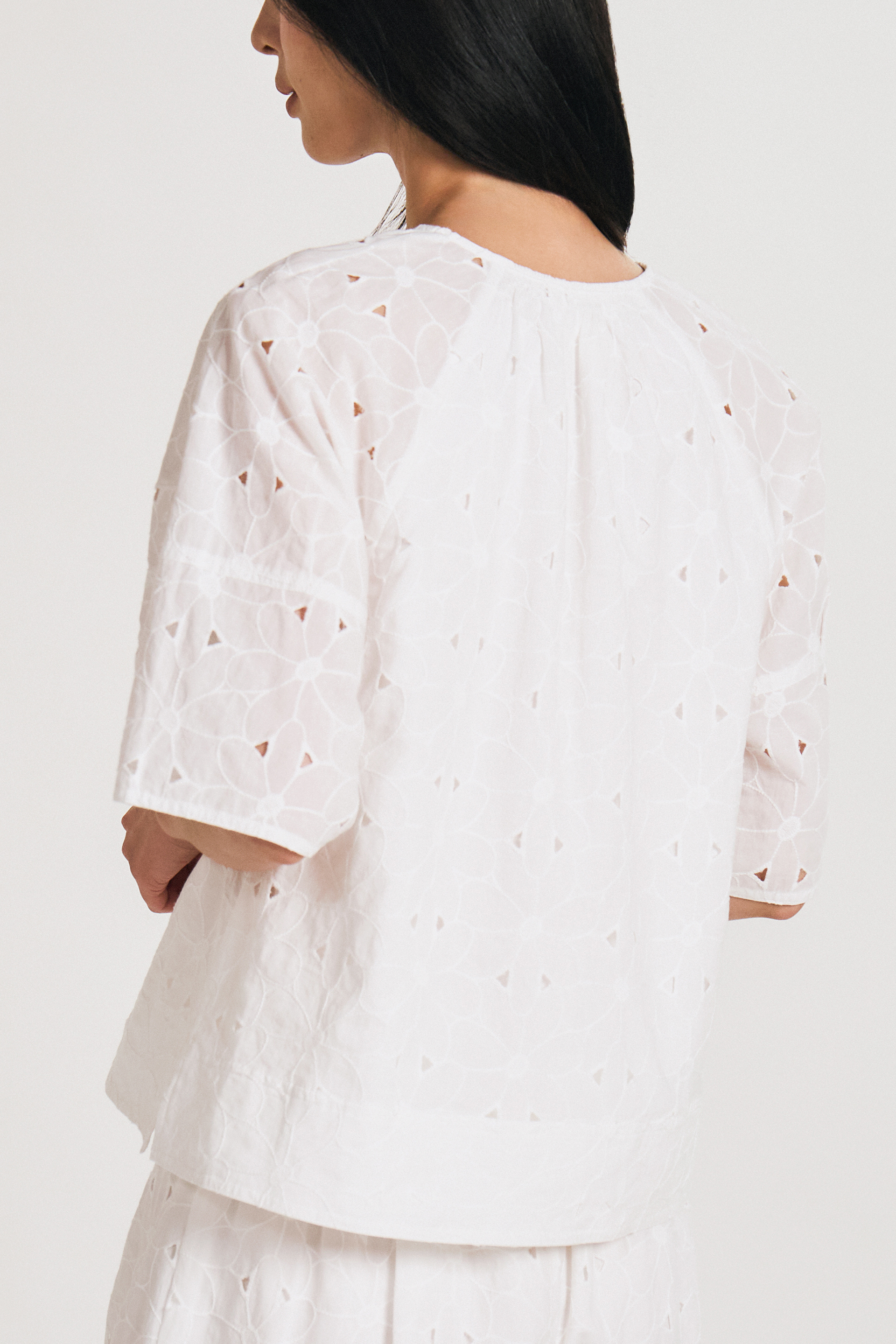 Embroidered Cotton V-Neck Top