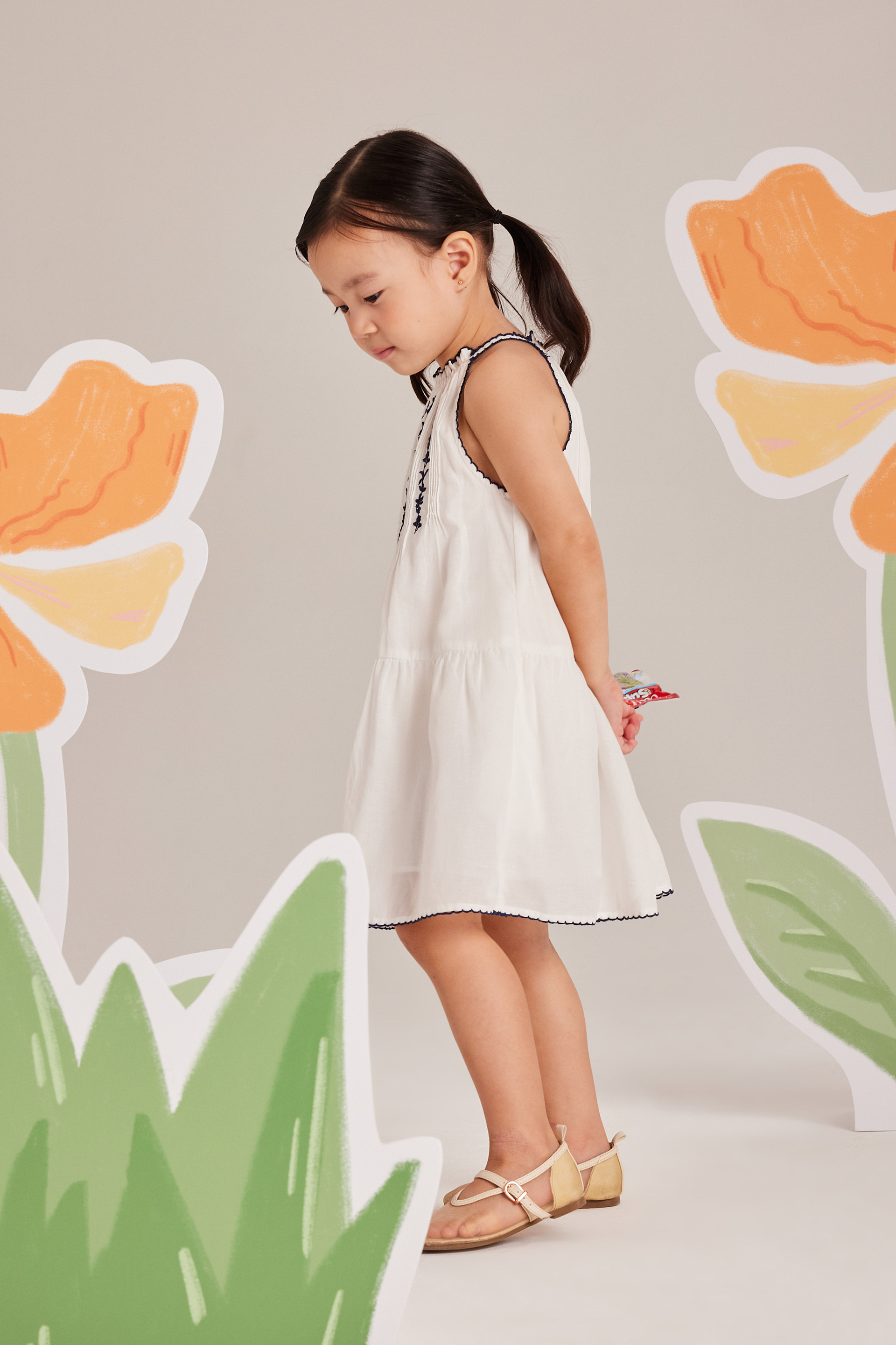 Embroidered Pintuck Halter Dress