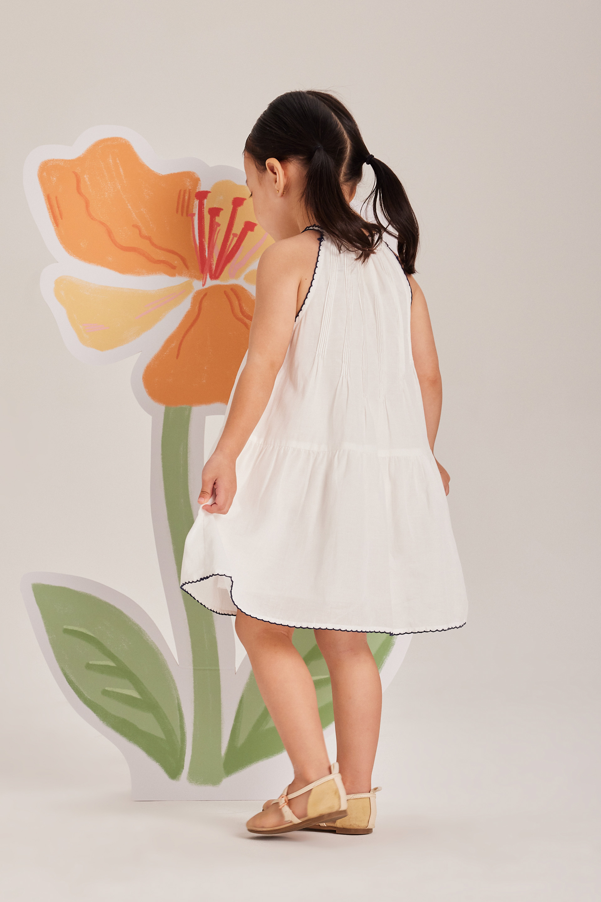 Embroidered Pintuck Halter Dress