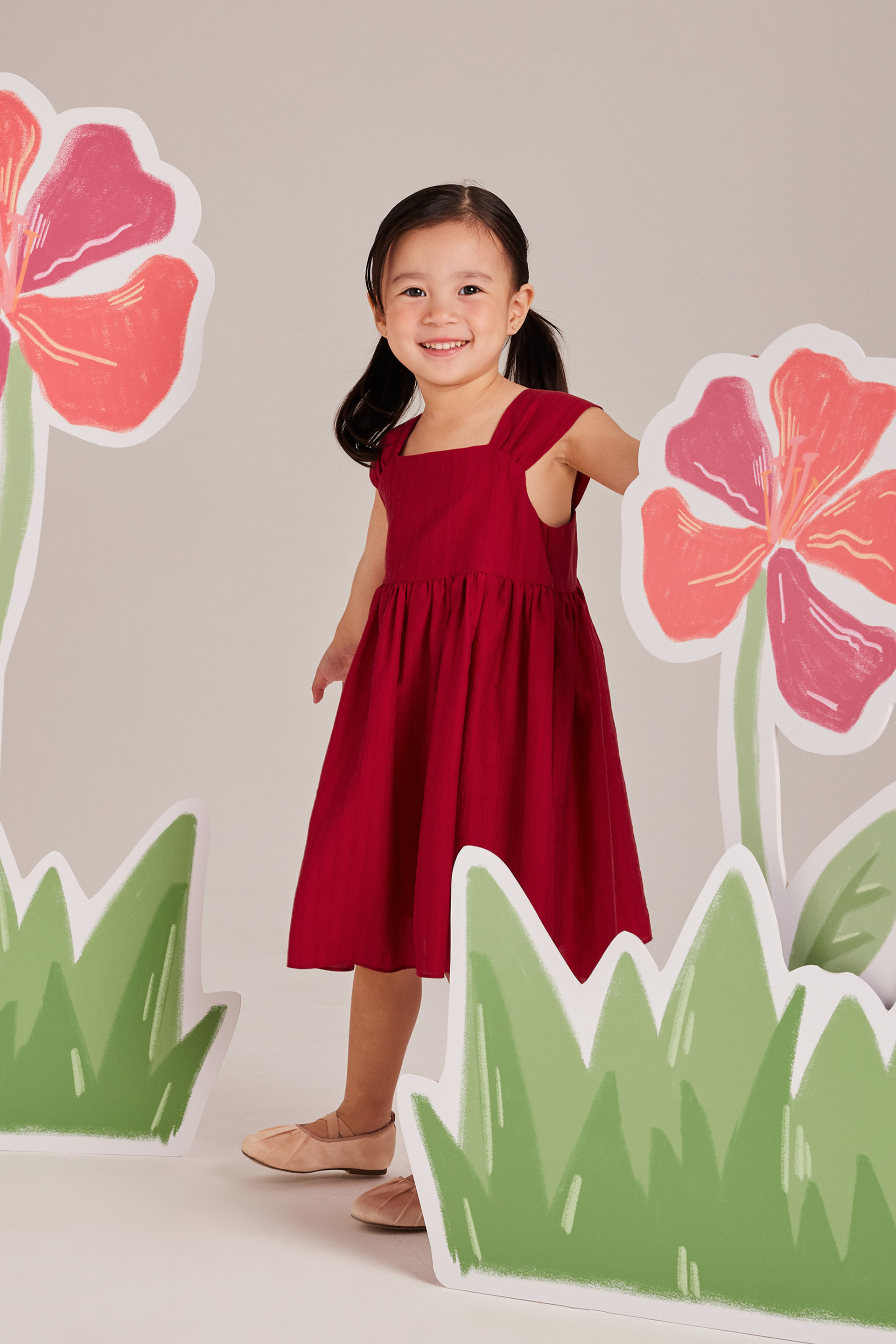 Crinkled Gathered-Sleeve Dress