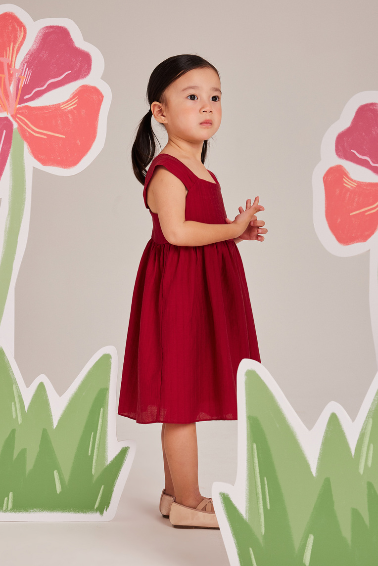 Crinkled Gathered-Sleeve Dress