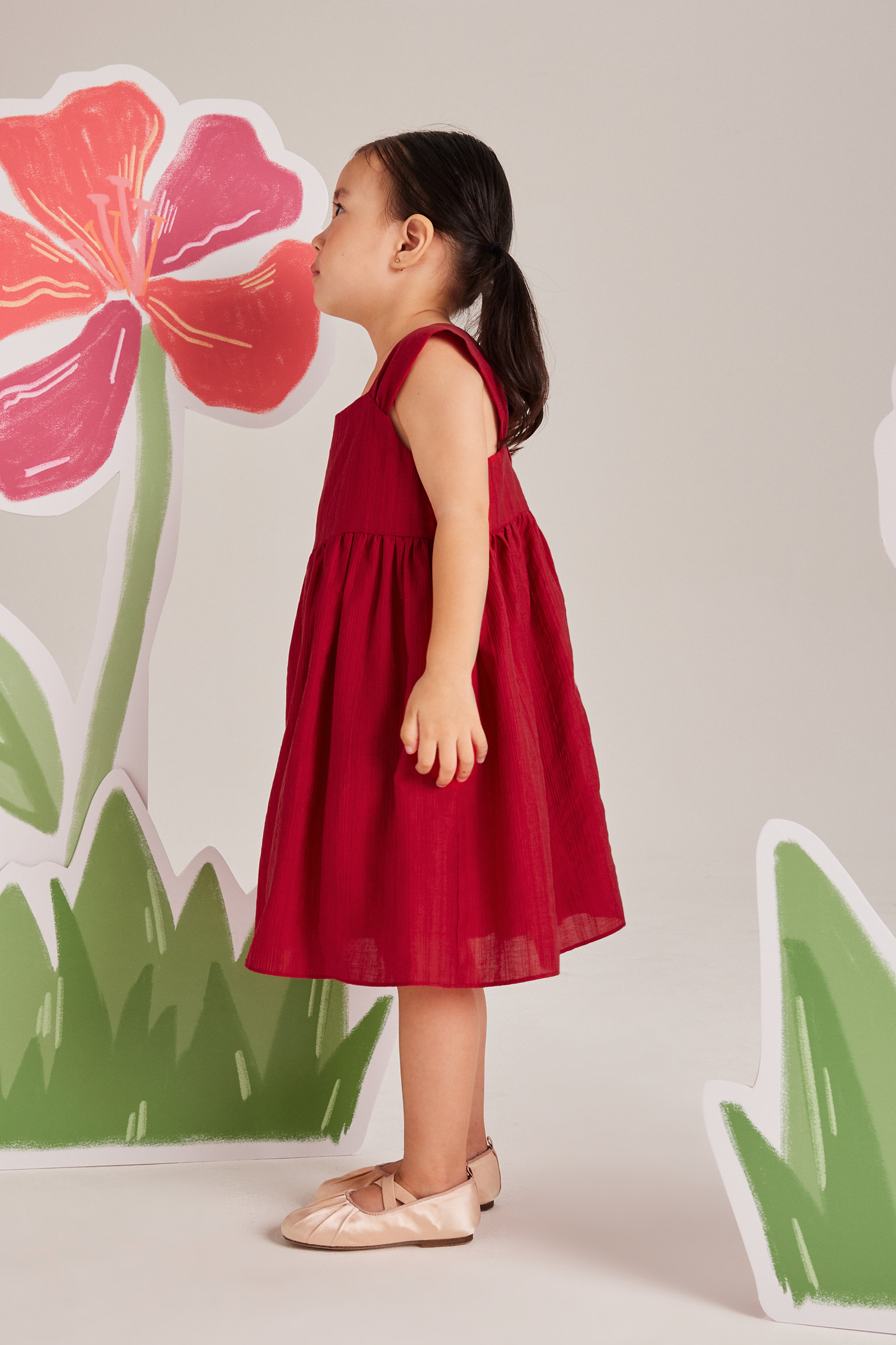 Crinkled Gathered-Sleeve Dress