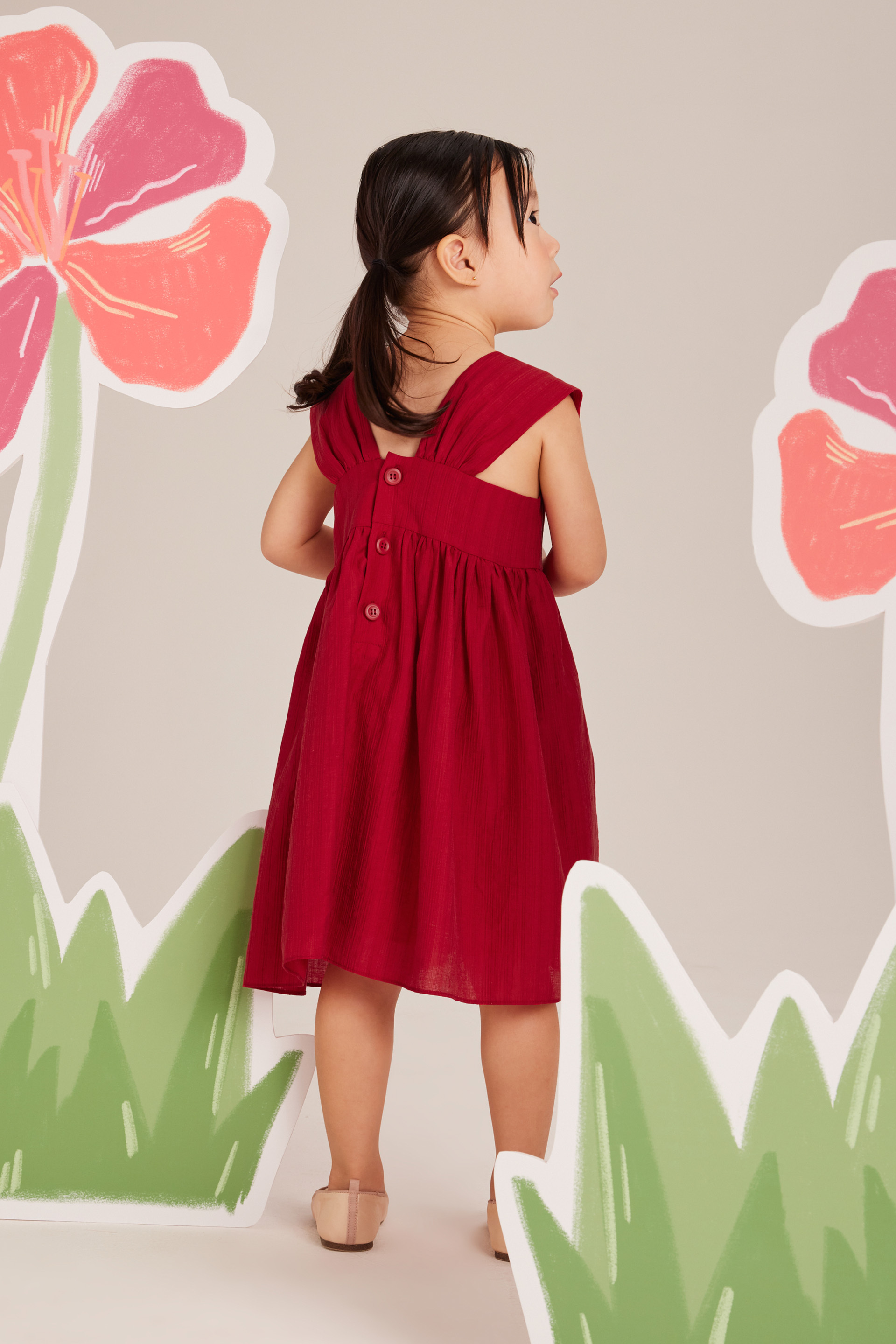 Crinkled Gathered-Sleeve Dress