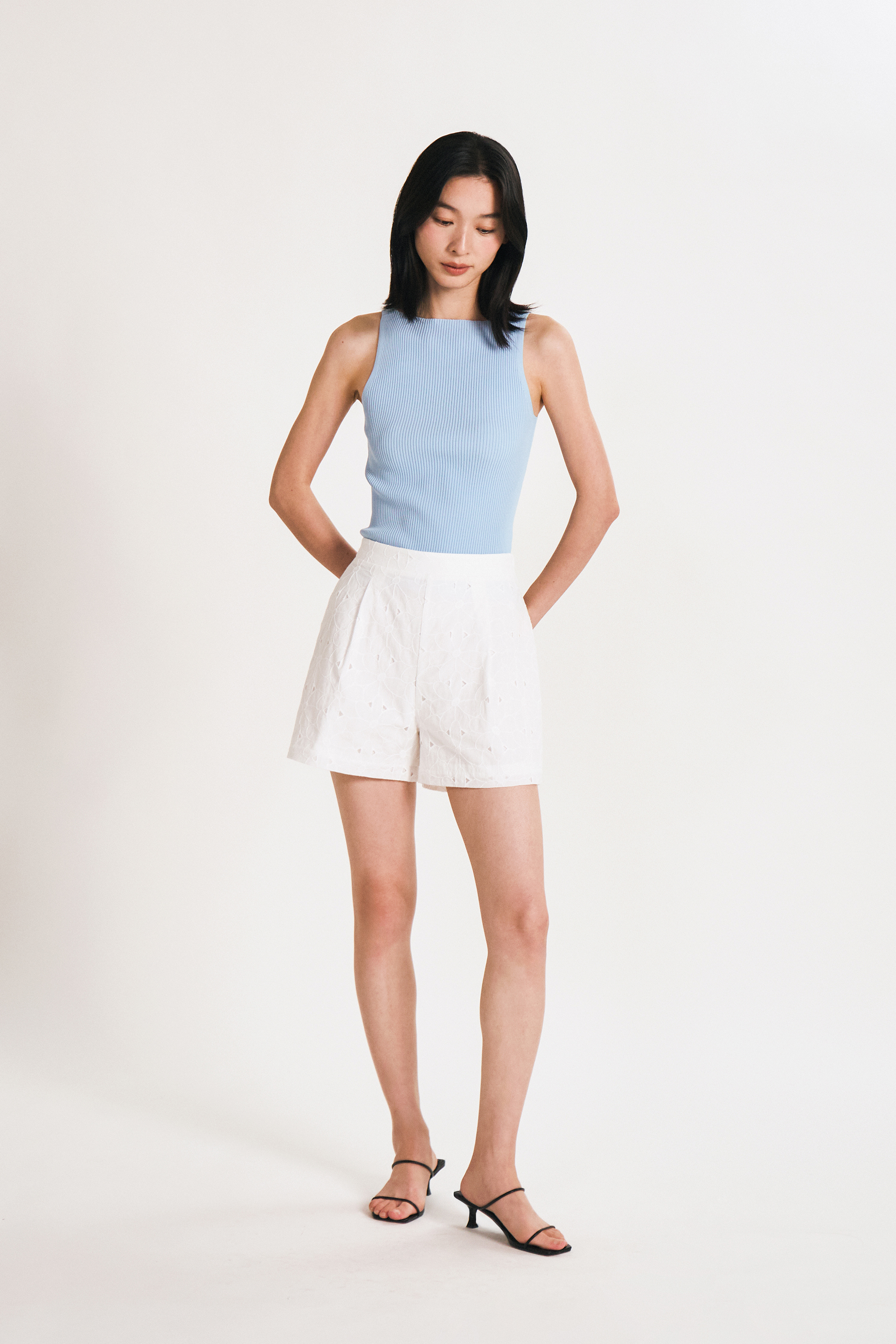 Embroidered Pleat-Front Shorts