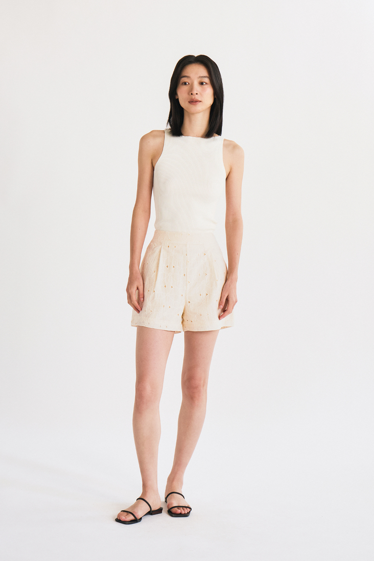 Embroidered Pleat-Front Shorts