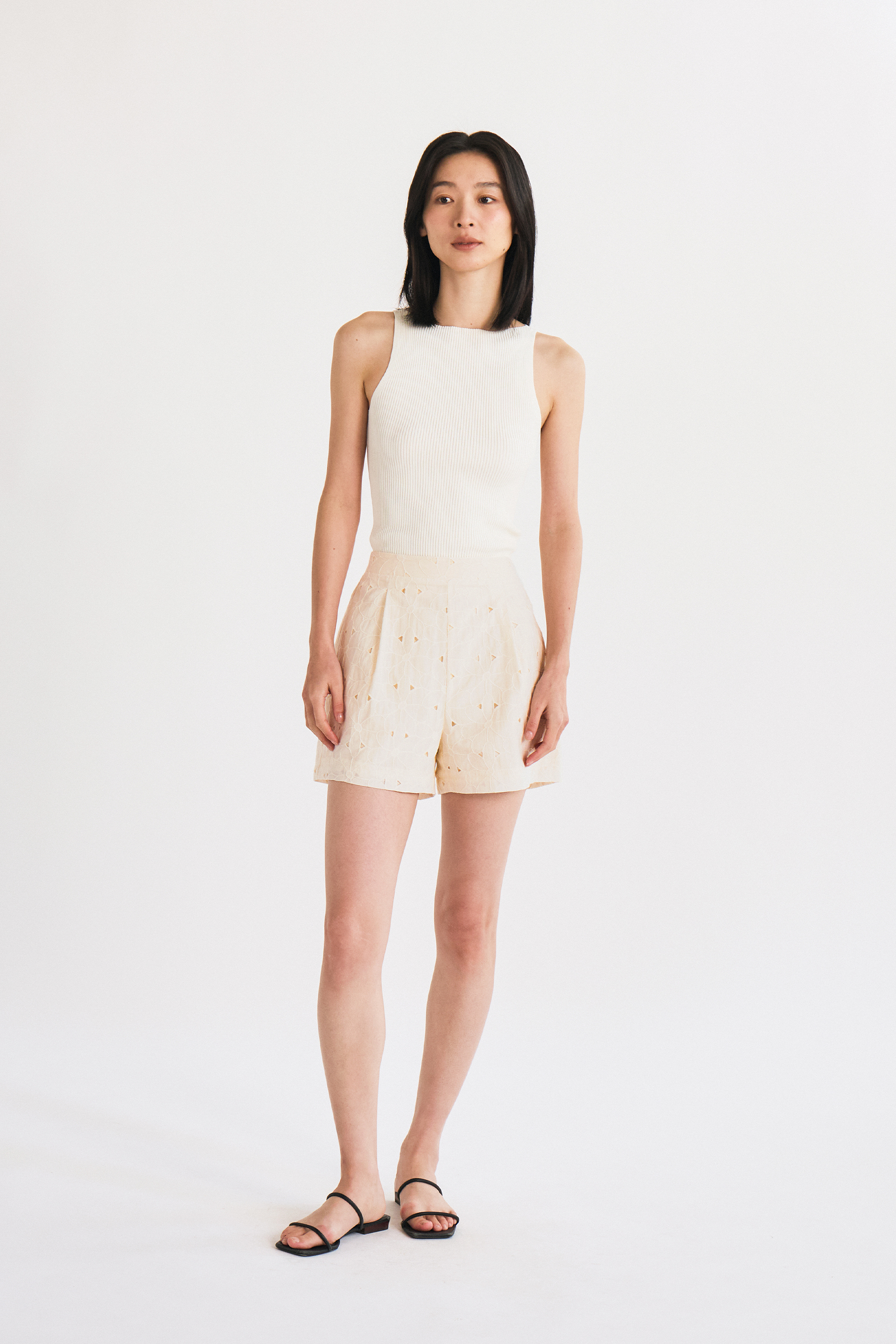 Embroidered Pleat-Front Shorts