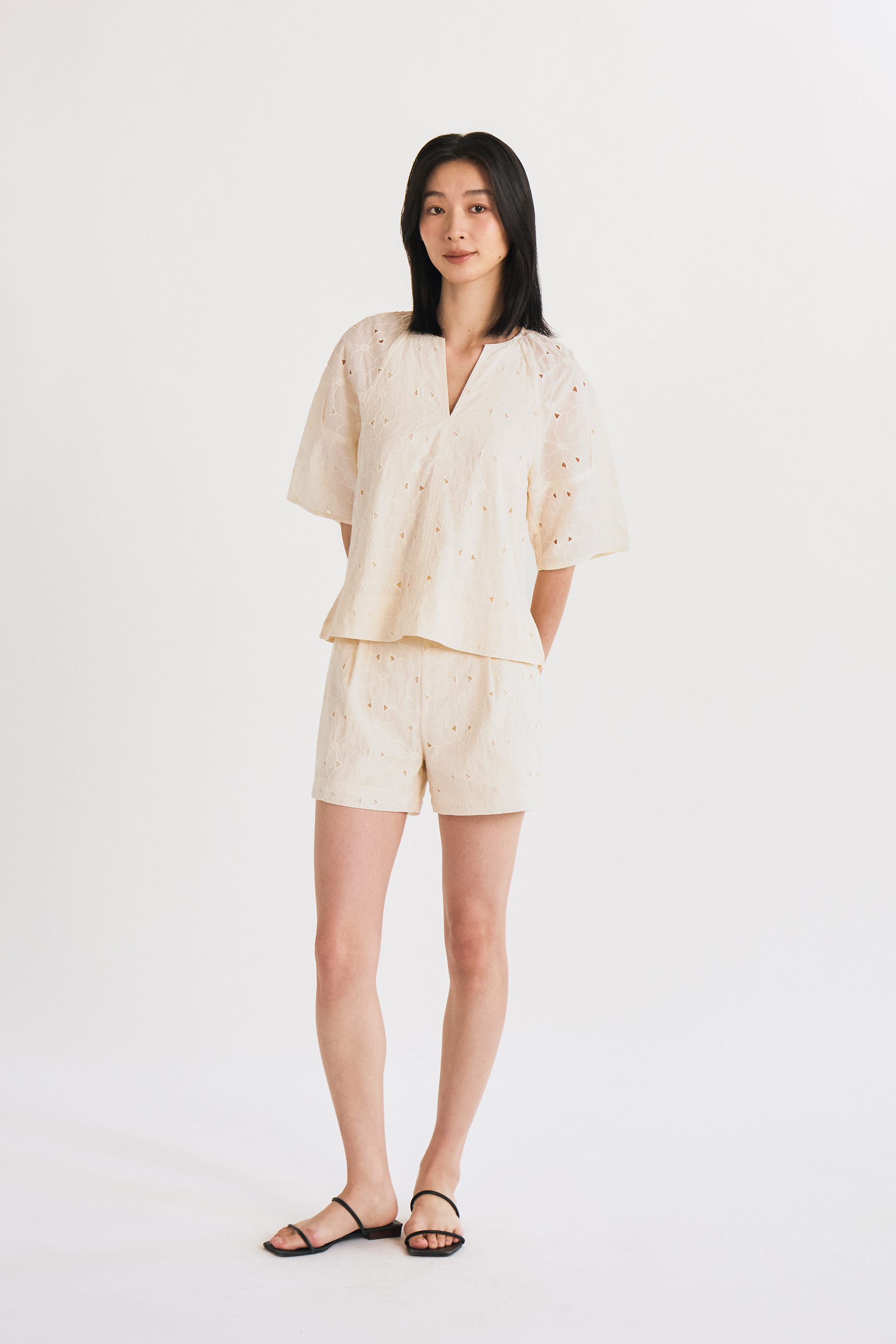 Embroidered Pleat-Front Shorts