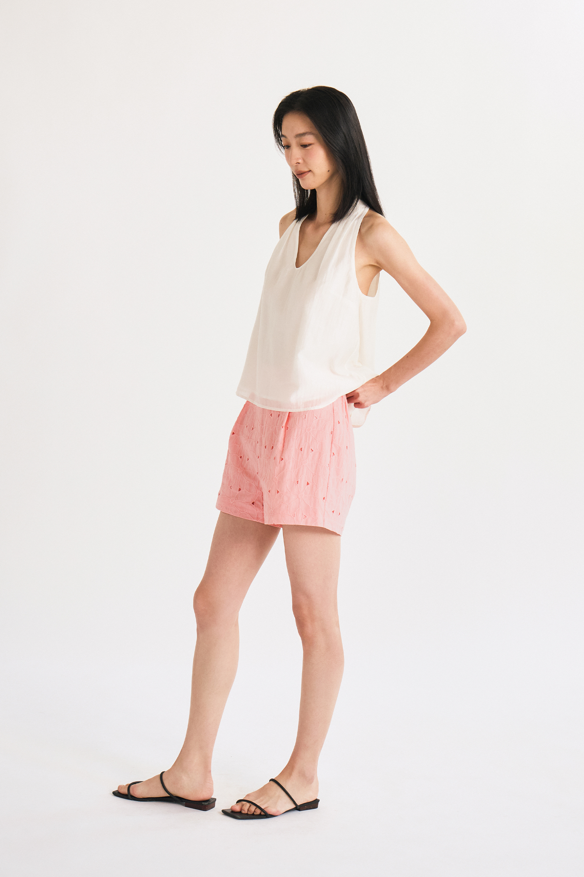 Embroidered Pleat-Front Shorts
