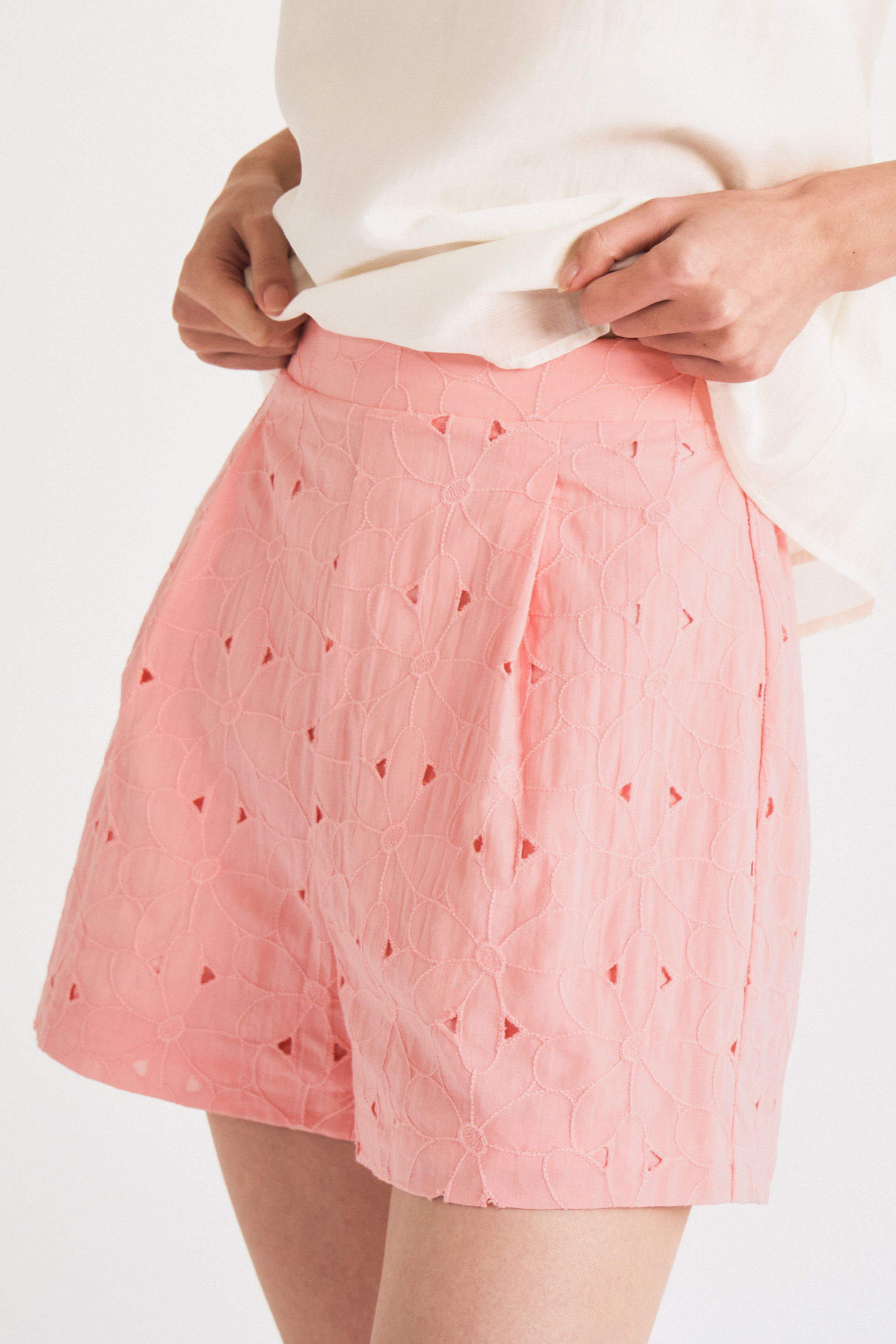 Embroidered Pleat-Front Shorts